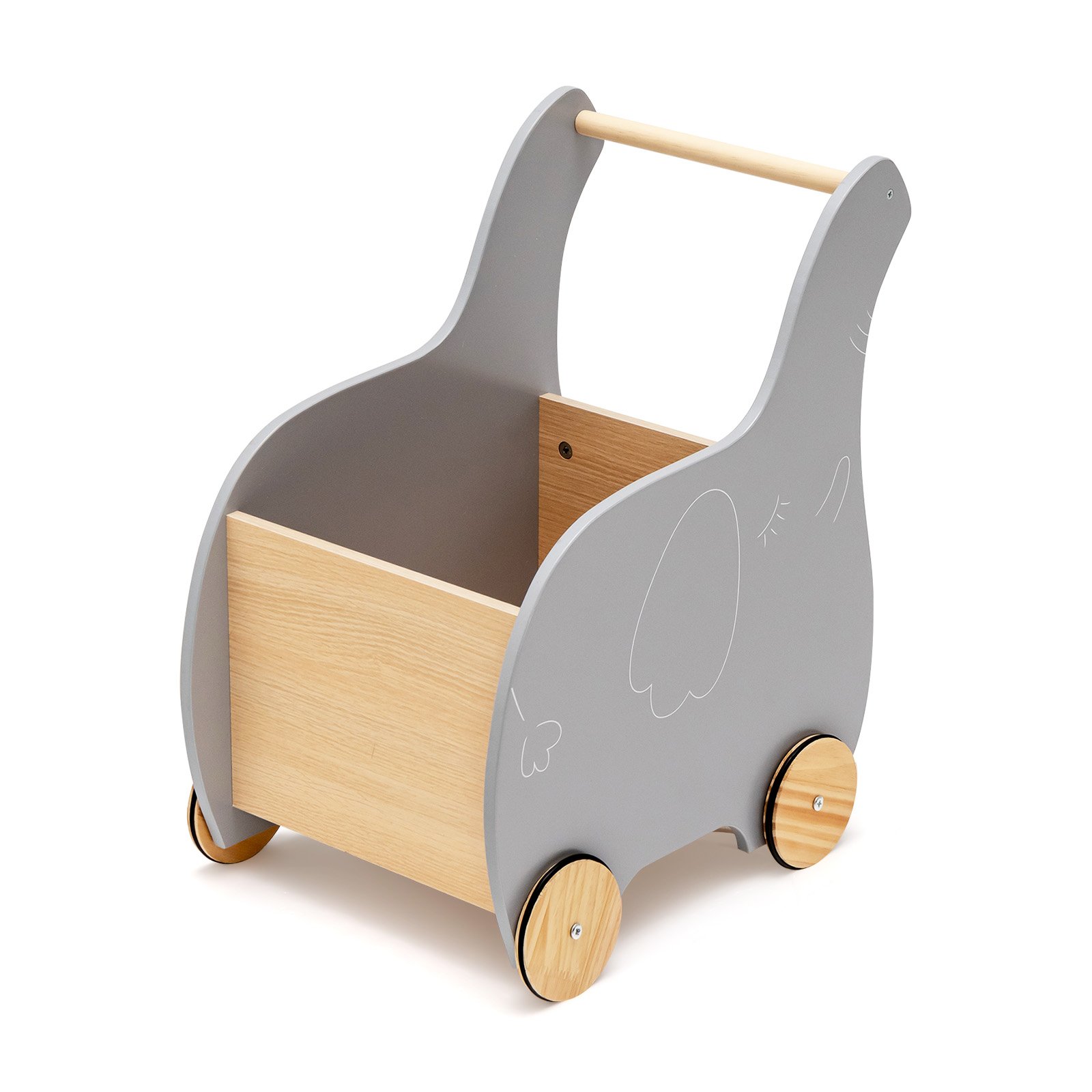 Baby Walker - 2-in-1 Wooden Baby Walker with Storage Chest and 4 Wheels-Grey - Savings Store
