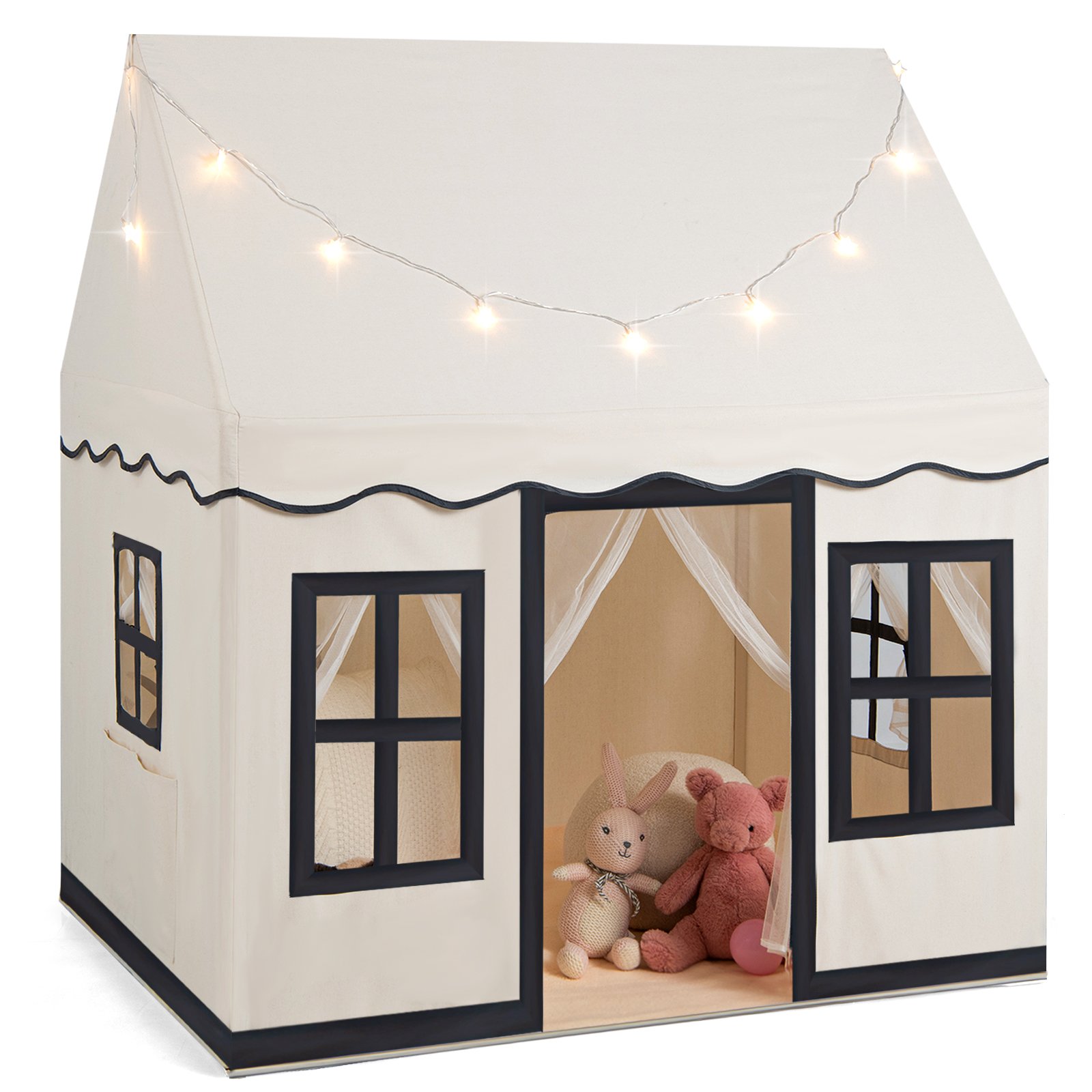 Kids Play Tent - Indoor Kids Play Tent with Star Lights for Children Boys Girls Gift-Beige - Savings Store