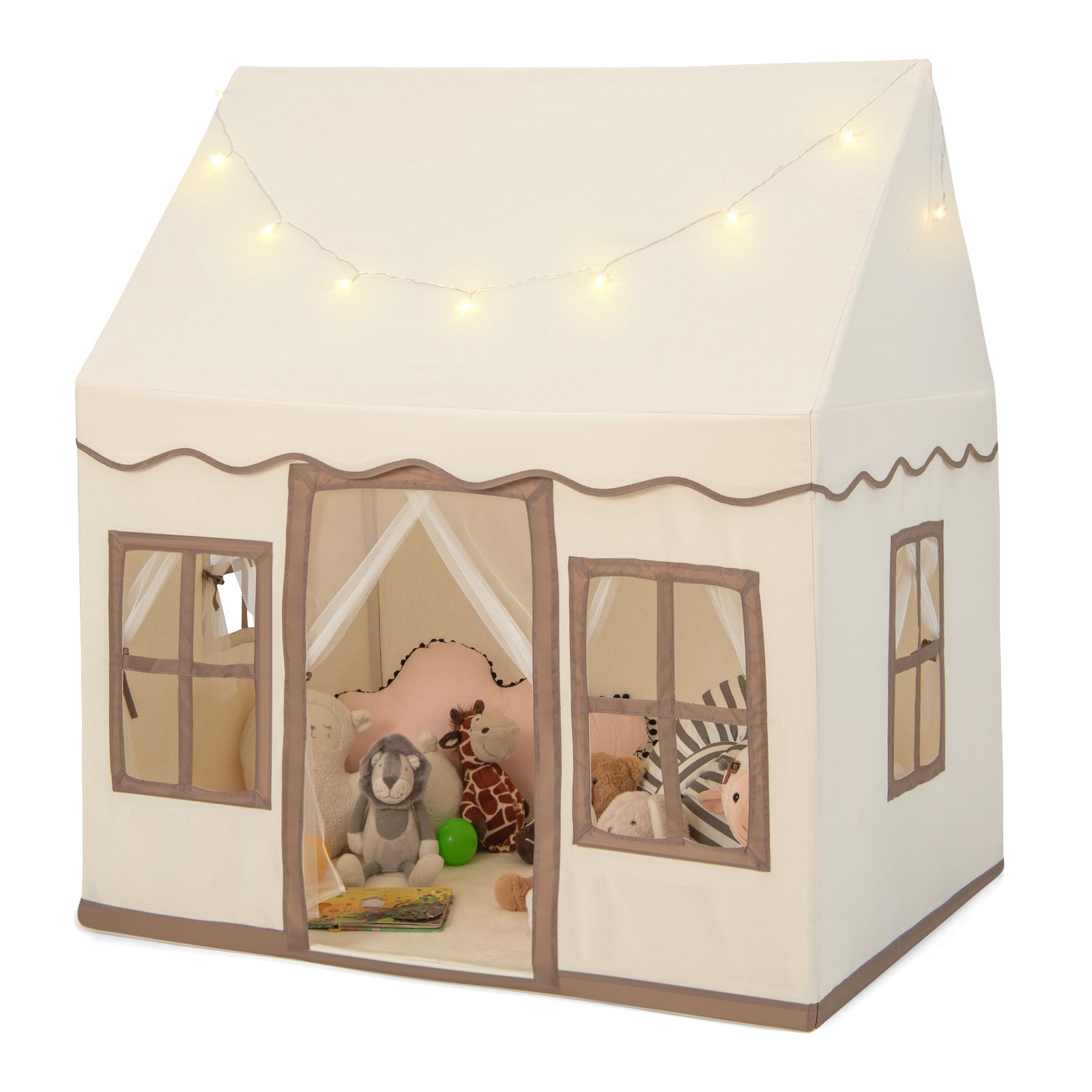 Kids Play Tent - Indoor Kids Play Tent with Star Lights for Children Boys Girls Gift-Brown - Savings Store