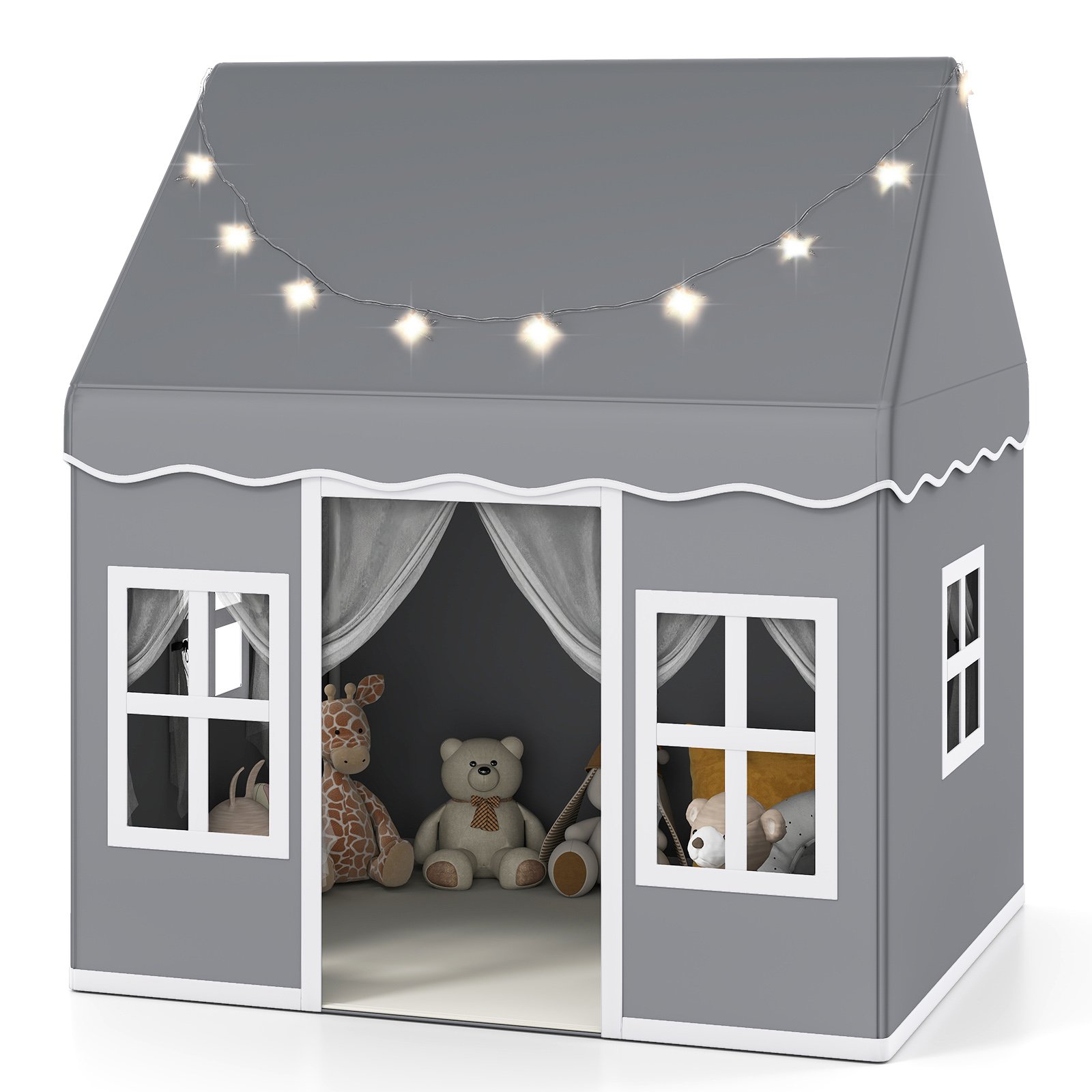 Indoor Kids Play Tent with Star Lights for Children Boys Girls Gift-Grey - Savings Store
