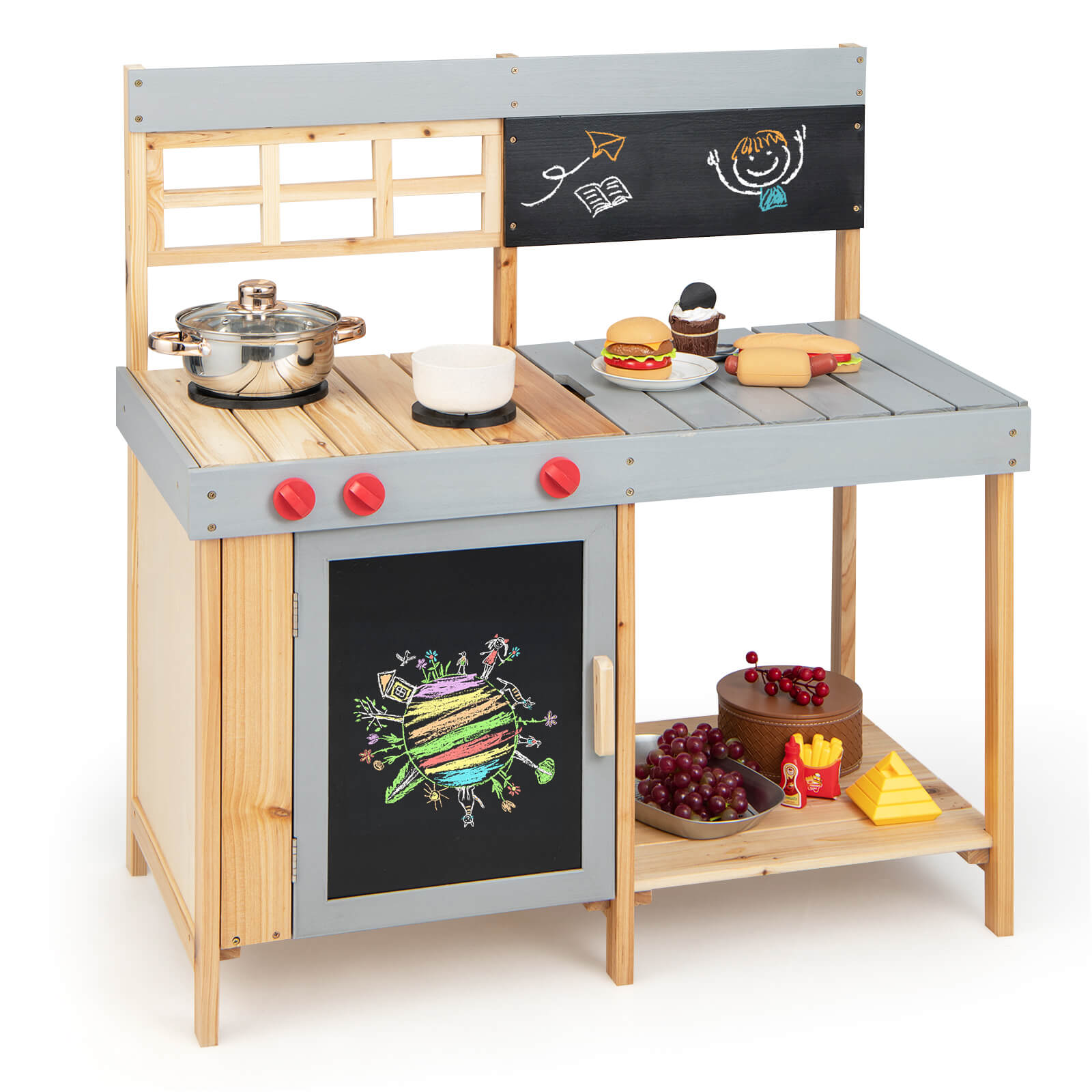 Kids Kitchen Toy - Kids Wooden Mud Kitchen Set with Chalkboard - Savings Store