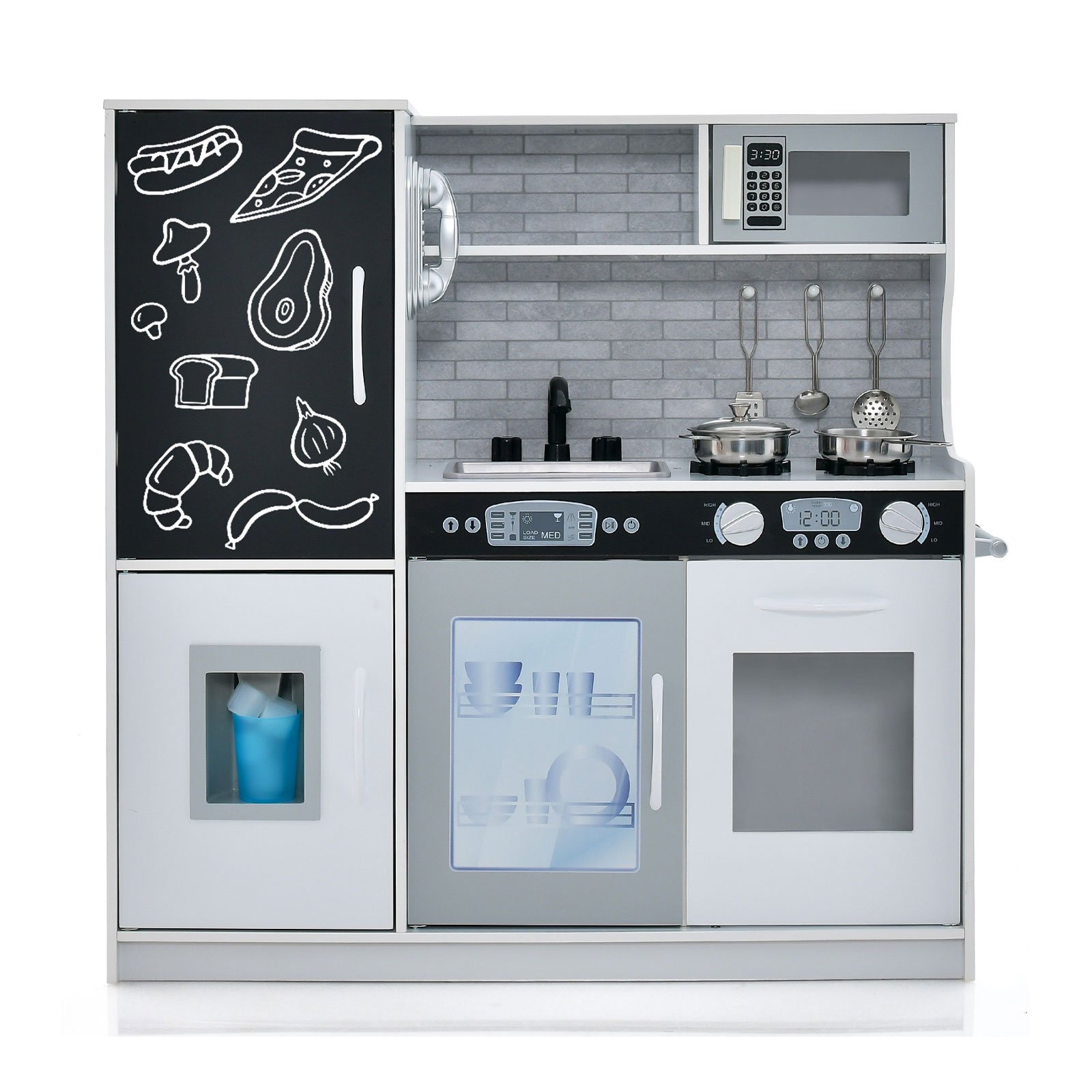 Kids Kitchen Toy - Toddler Pretend Kitchen Playset with Accessories and Simulated Sounds-White - Savings Store