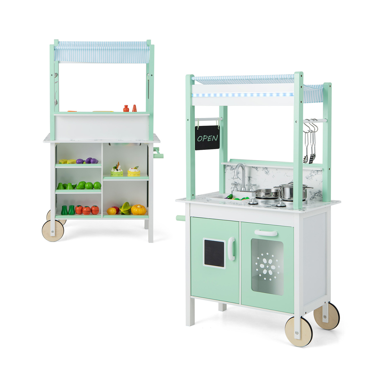 Double-Sided Pretend Play Kitchen with Remote Control - Green - Savings Store