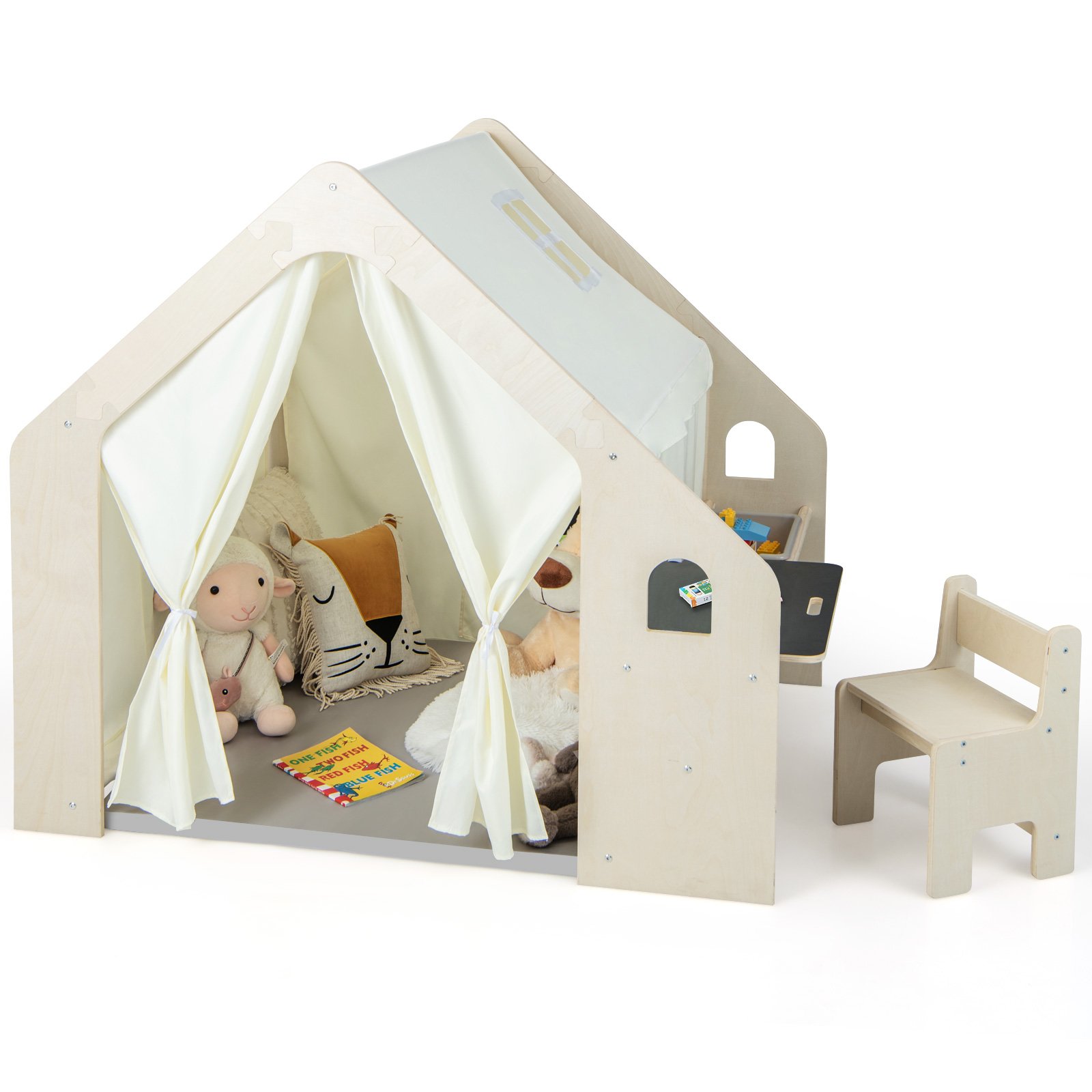 Kids Play Tent - Indoor Playhouse with Storage Bin and Floor Mat for Toddlers-Natural - Savings Store