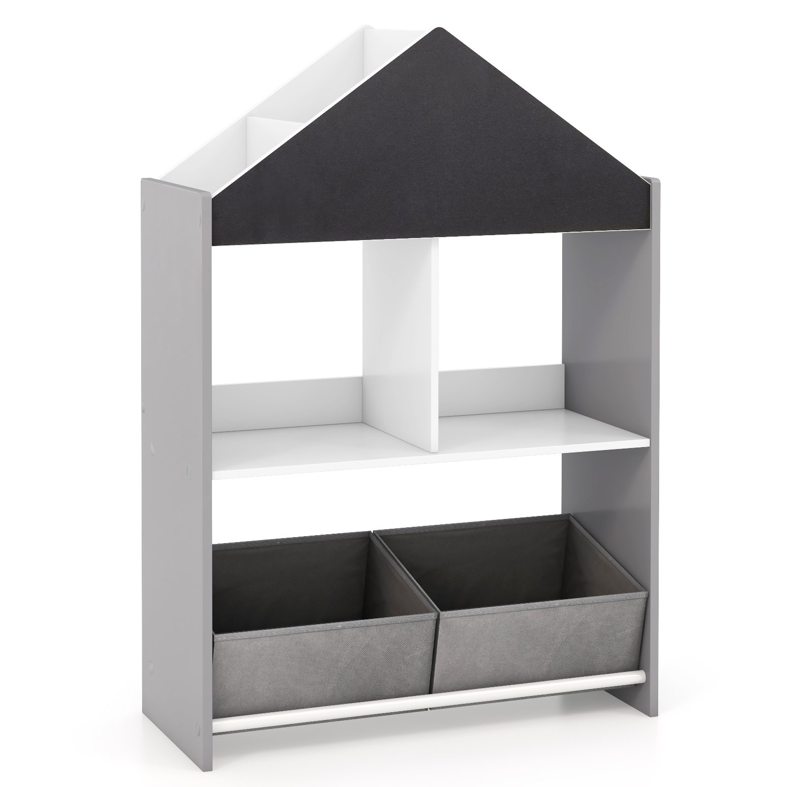 Bookcase - Wooden Kids Dollhouse Bookshelf Toy Storage Organizer with Chalkboard-Grey - Savings Store
