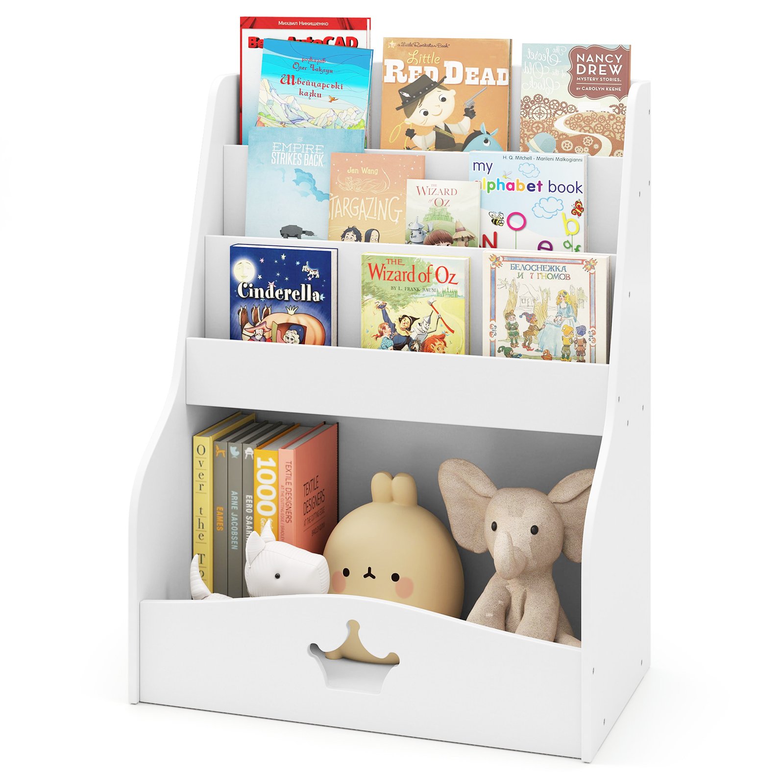 ARAL 4-Tier Wooden Kids Bookshelf Bookcase Toy Storage Organizer-White