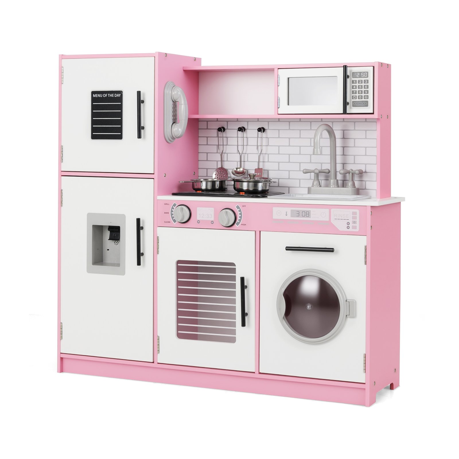 CARILU Play Kitchen Toy Set with Oven and Washing Machine for Aged 3+ Years Old-Pink - Savings Store