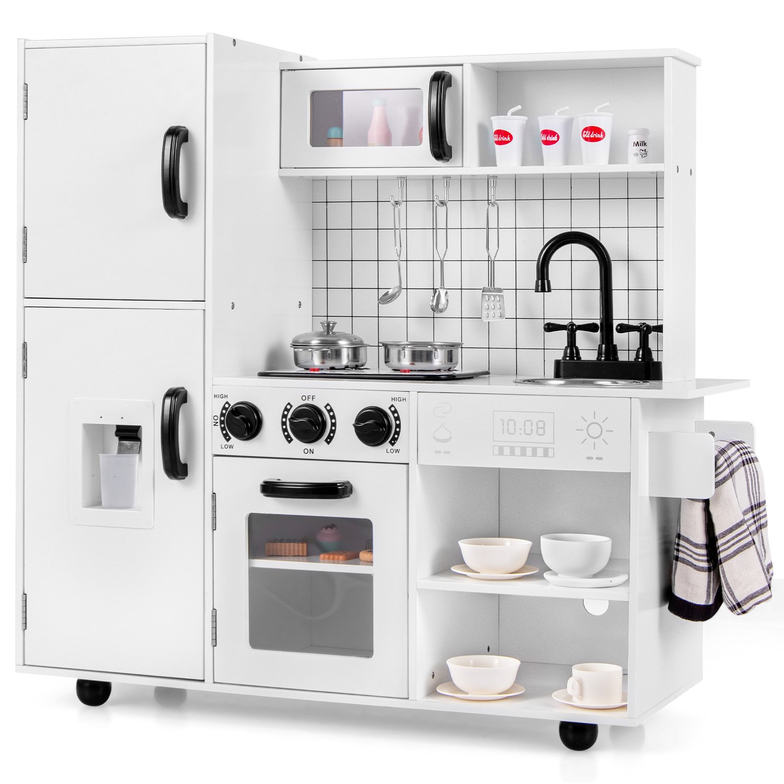 Kids Kitchen Toy - Play Kitchen Toy Set with Oven Real Sounds and Lights-White - Savings Store