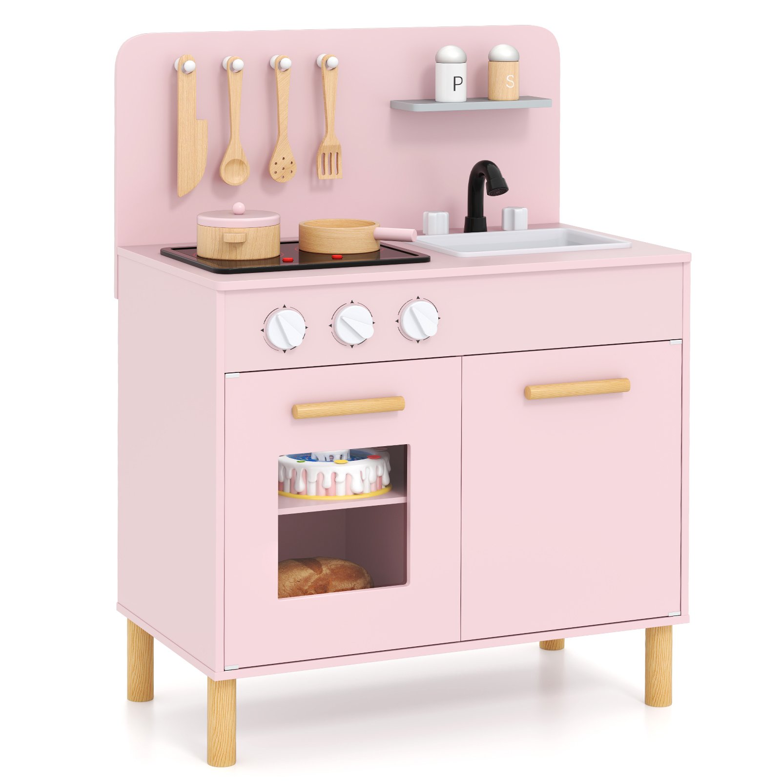 NOVIVI Toddler Pretend Play Kitchen with Light up Stove and Cooking Sounds-Pink - Savings Store