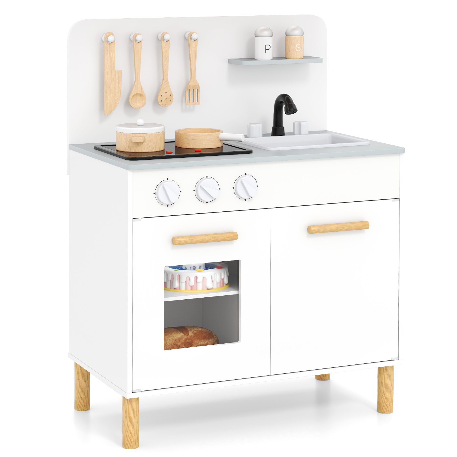 NOVIVI Toddler Pretend Play Kitchen with Light up Stove and Cooking Sounds-White - Savings Store