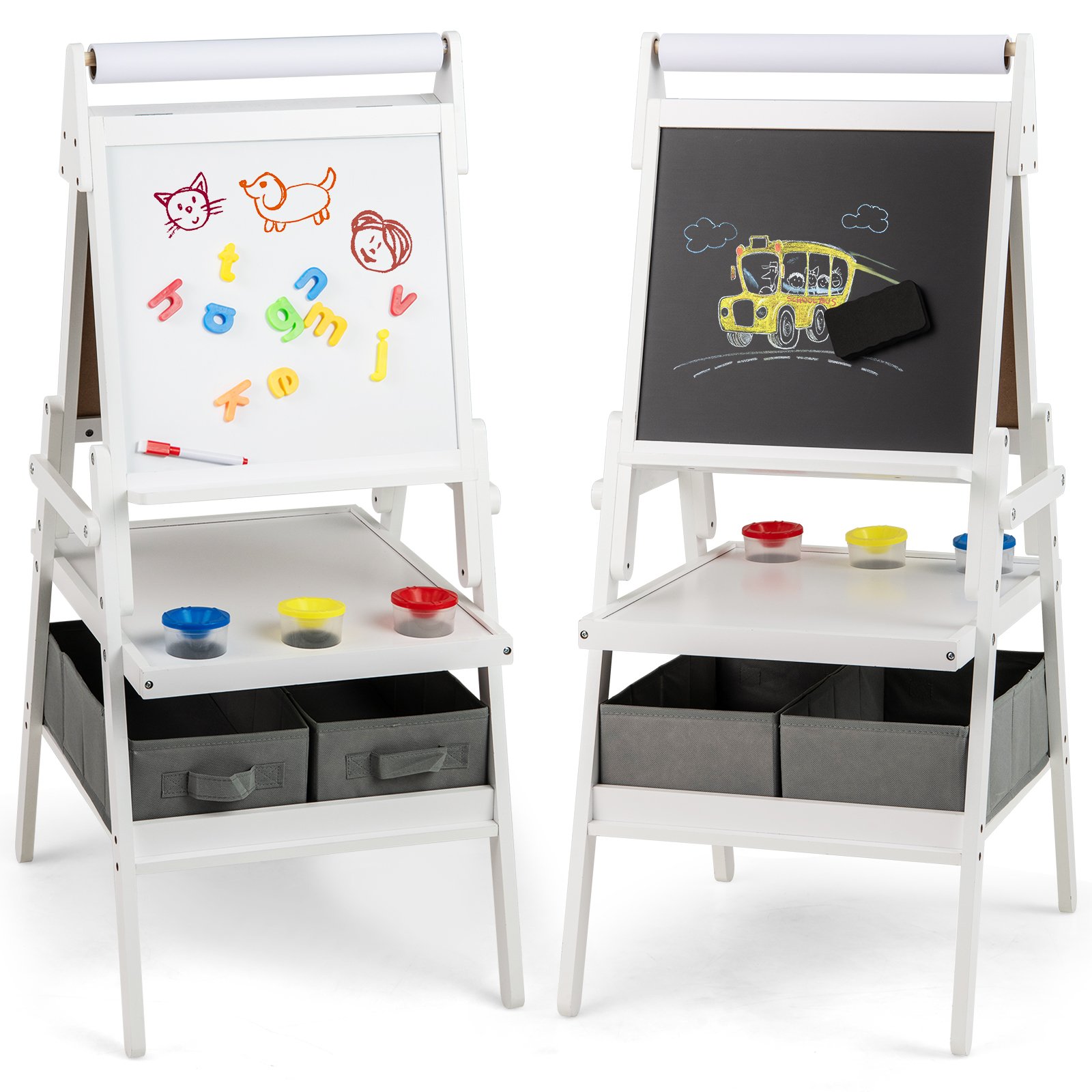 REULUR Double-sided Kids Easel with Magnetic Whiteboard and Chalkboard-White - Savings Store