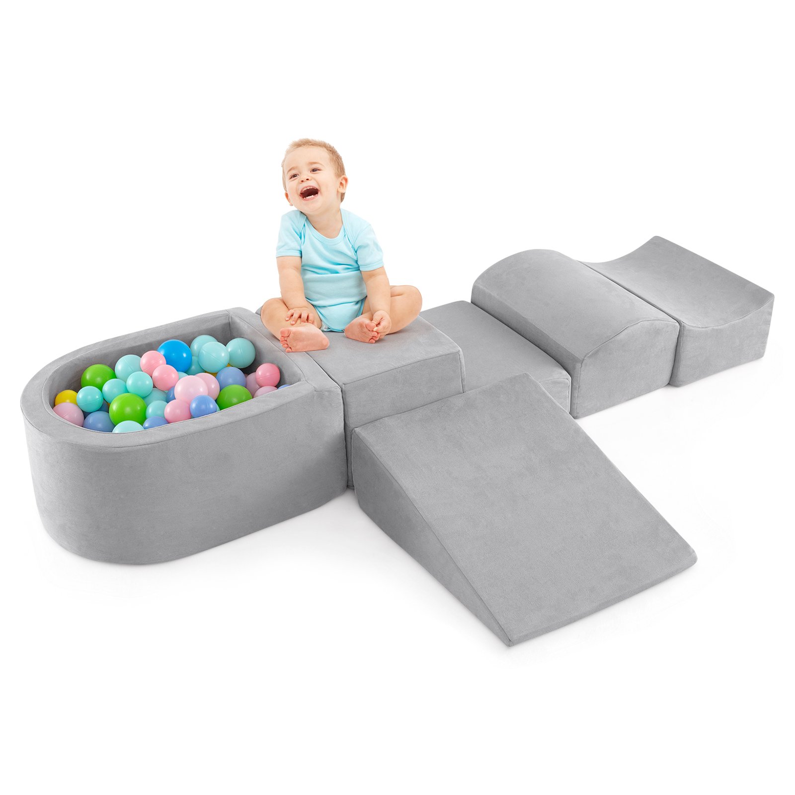 CAINUR 5-Piece Climb and Crawl Playset with Ball Pit for Kids-Grey - Savings Store
