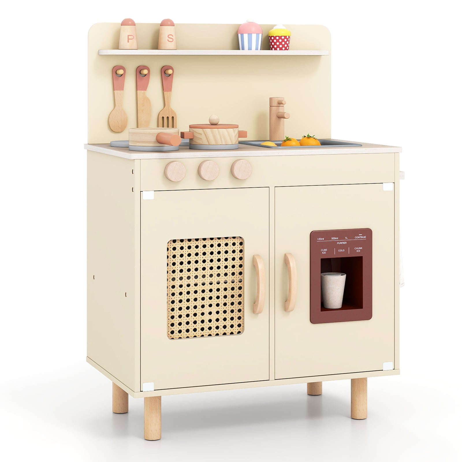 RORIN Kids Play Kitchen with Ice Maker & Stove-Yellow - Savings Store