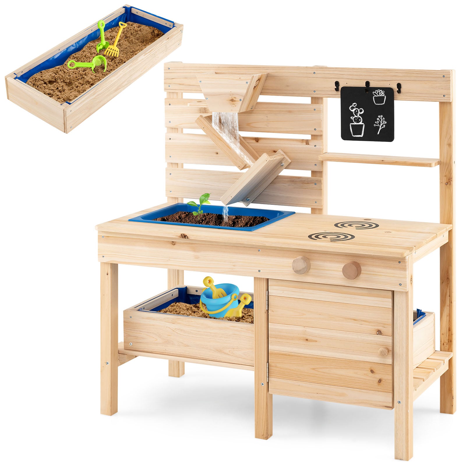 Outdoor Kids Play Kitchen with Sandbox & Storage-Natural - Savings Store