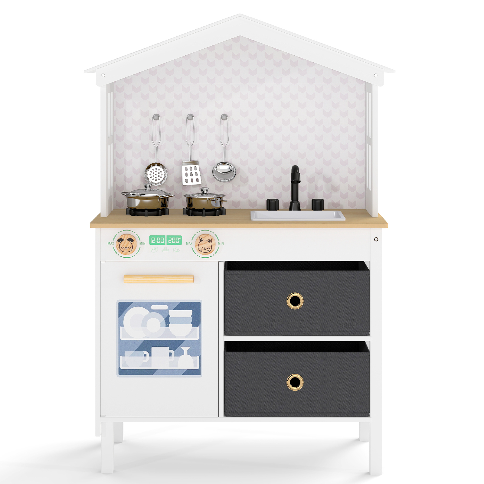 ULYN Kids Play Kitchen with 2 Stoves and Drawers and Dishwasher-White - Savings Store