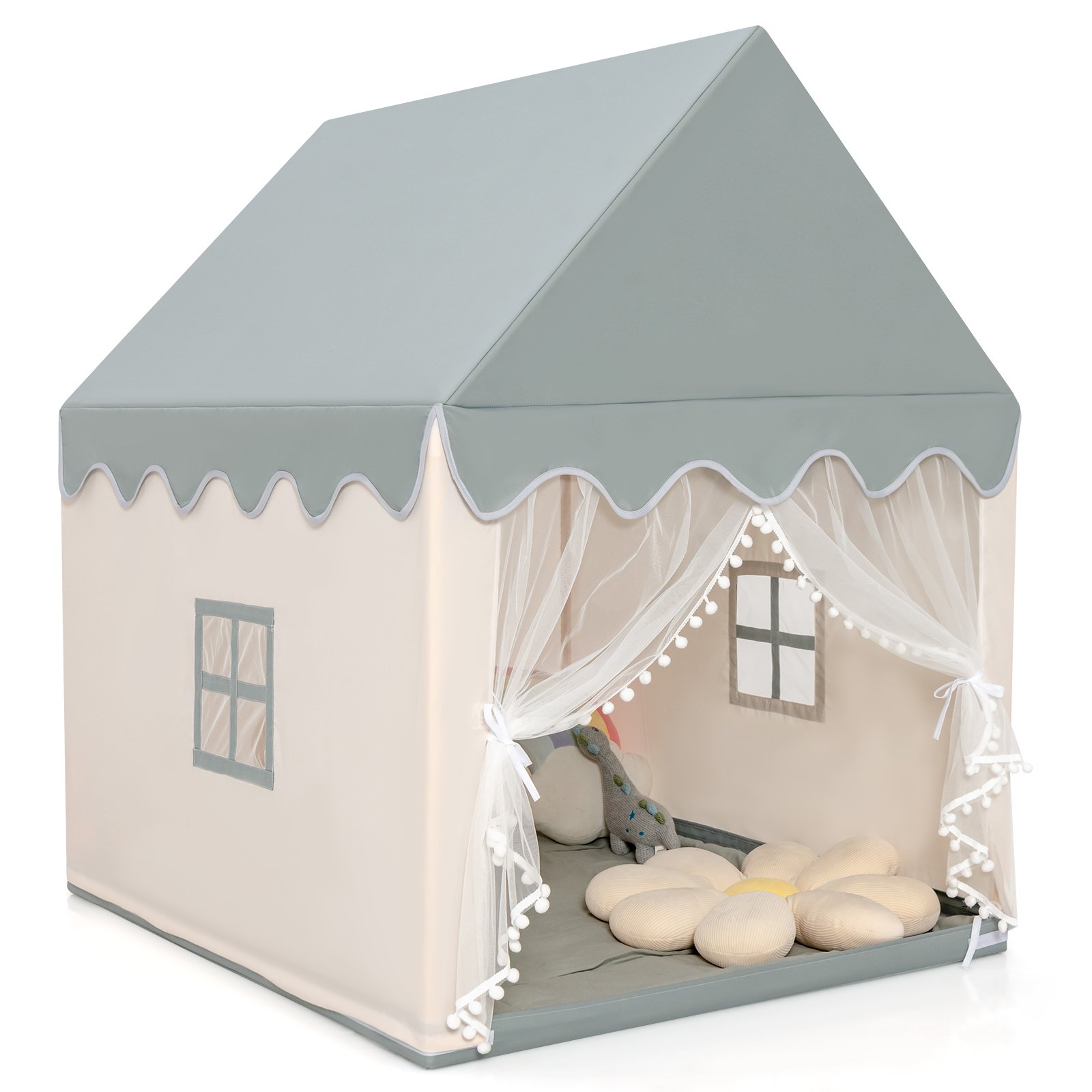 RYLCREST Kids Play Tent with Padded Mat Indoor Playhouse-Beige & Grey - Savings Store