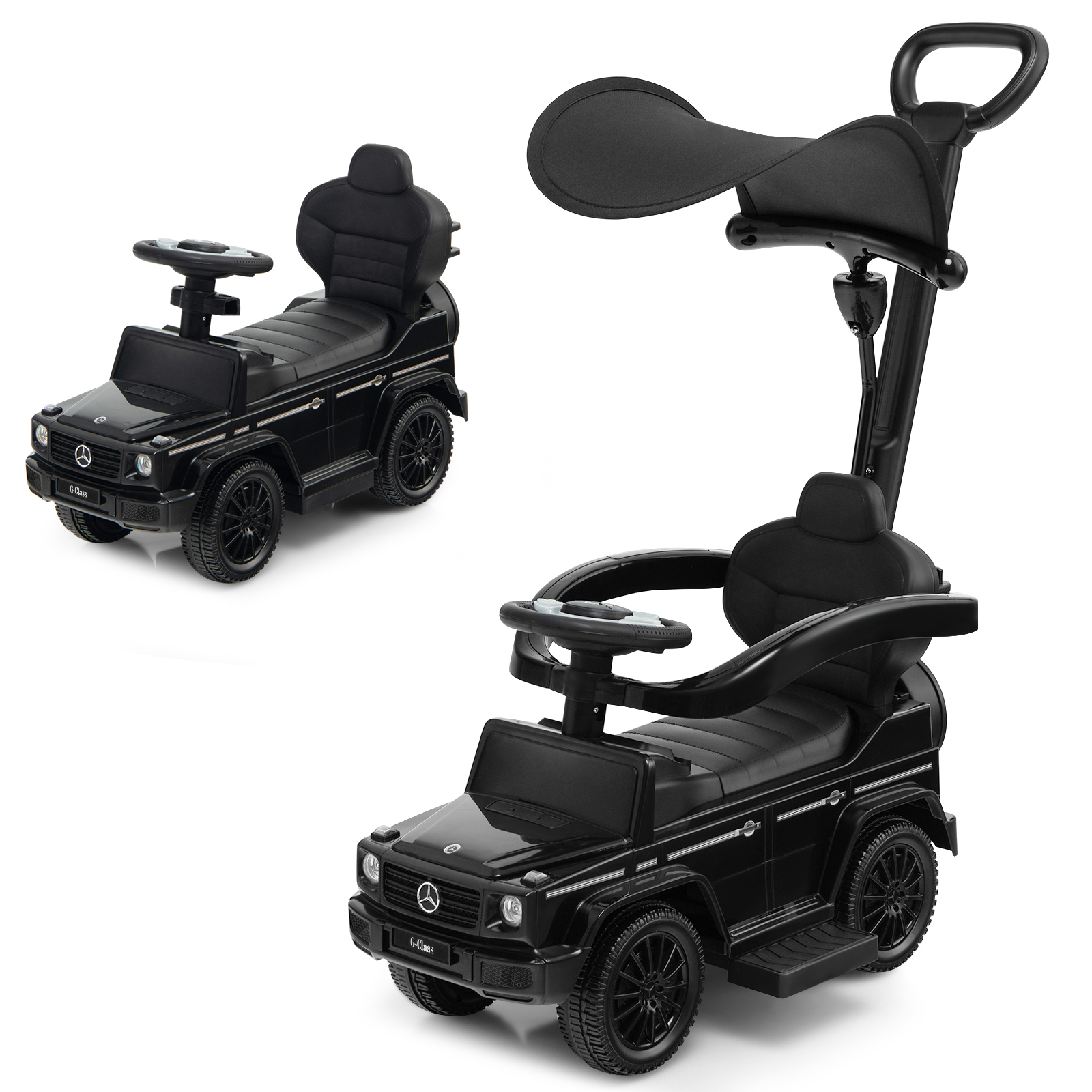 3-in-1 Baby Sliding Walker with Push Handle - Black - Savings Store