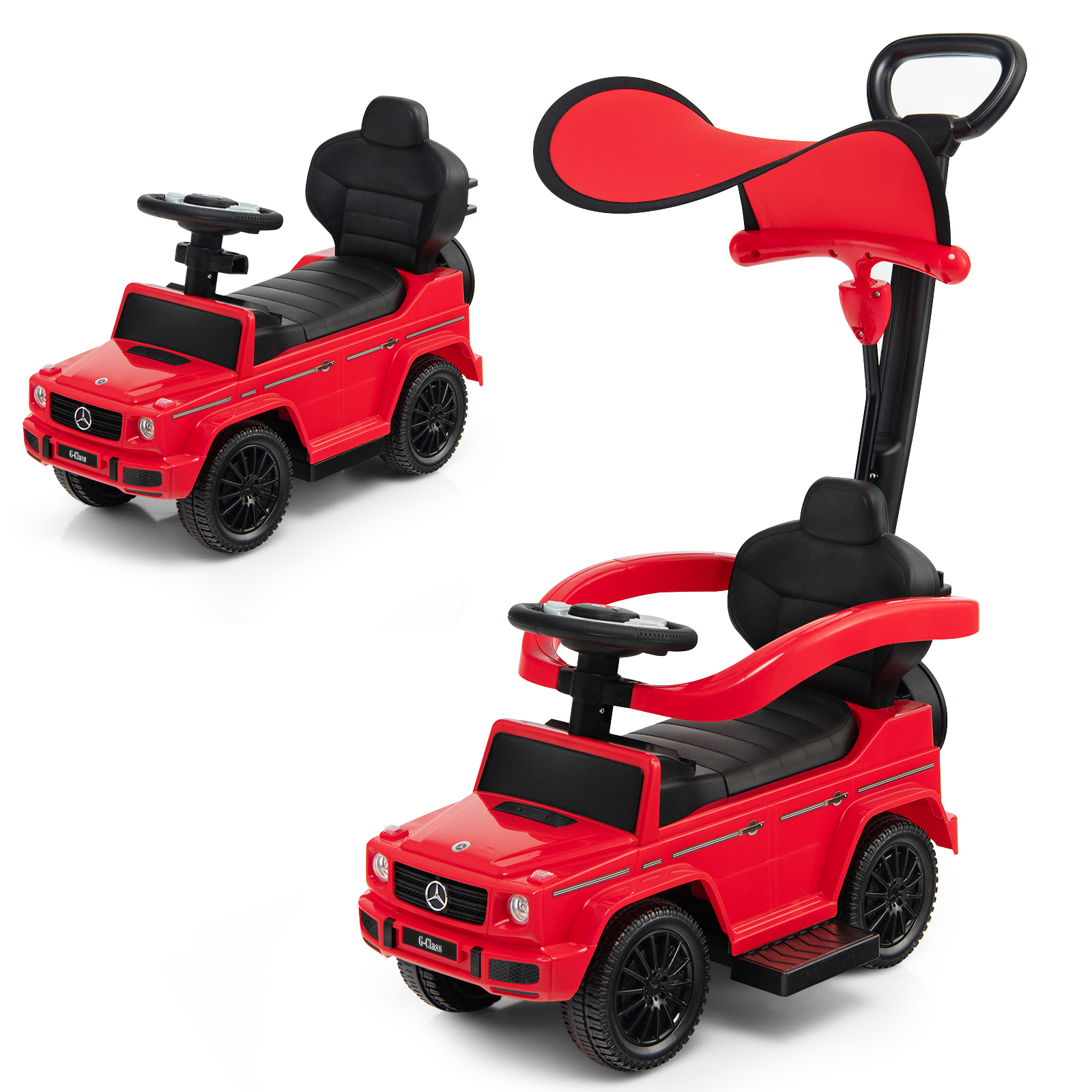 3-in-1 Baby Sliding Walker with Push Handle - Red - Savings Store