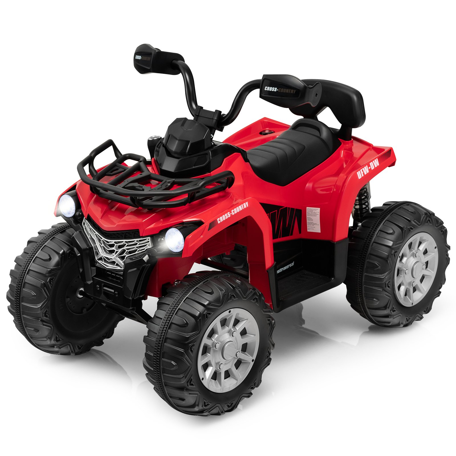 LOALOV 12V Electric Powered Quad Vehicle with Spring Suspension Oversized Wheels and Storage Basket-Red - Savings Store