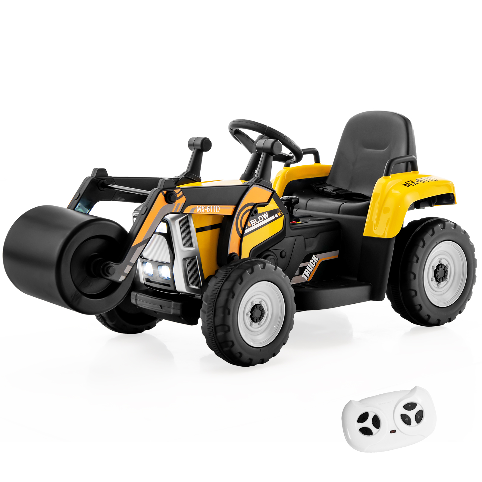 Kids Ride On Road Roller with Remote Control - Yellow - Savings Store