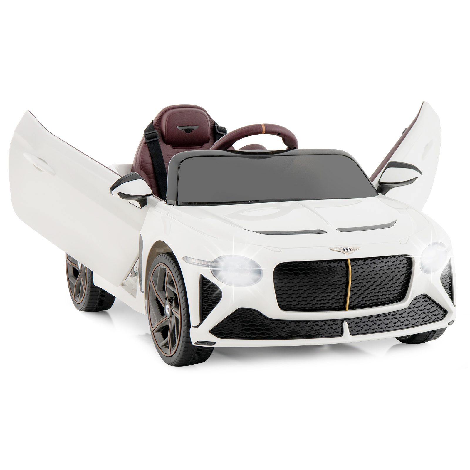 Bentley Bacalar Kids Ride-On Car with Scissor Doors and Lights - White - Savings Store