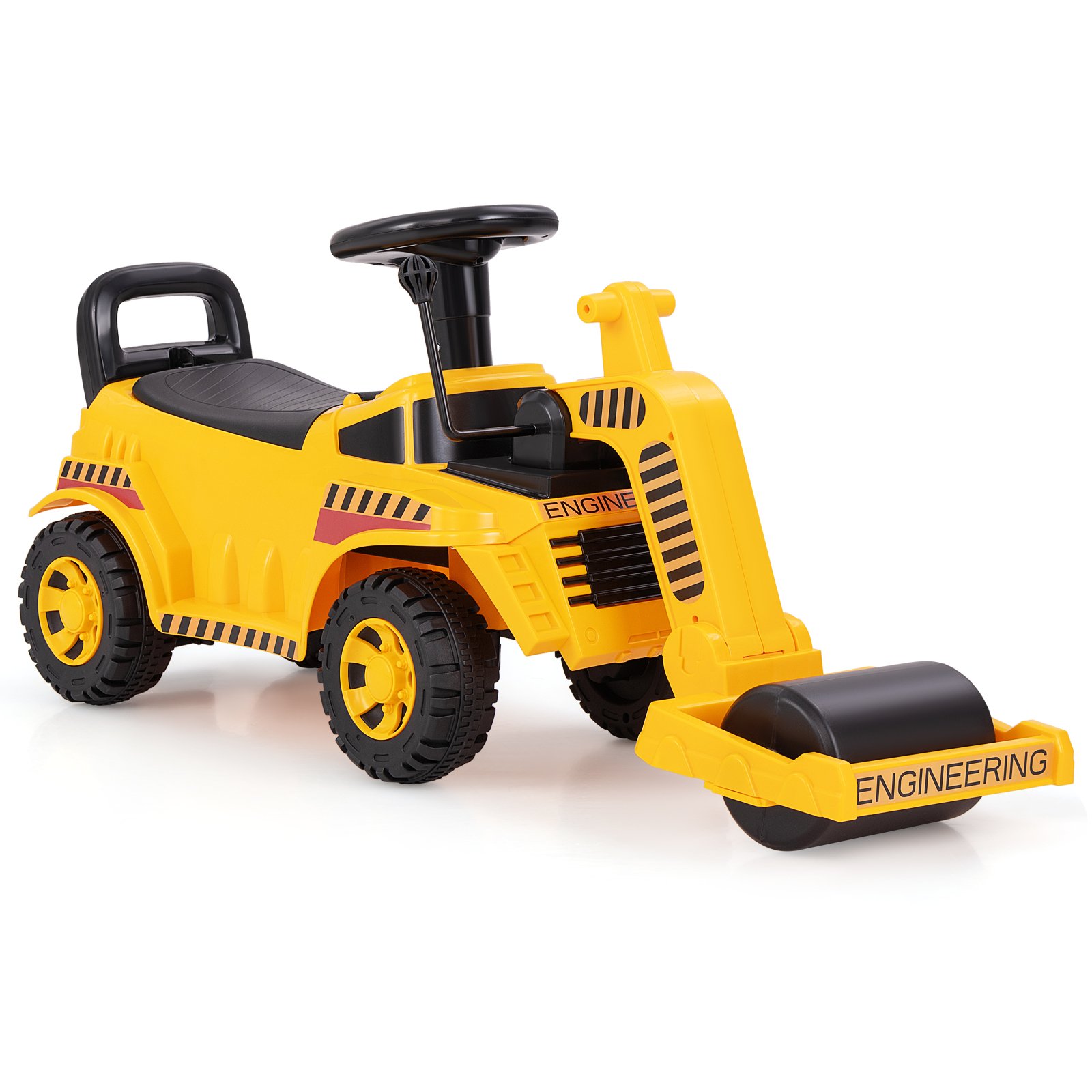 Kids Pedal Vehicle - Kids Ride on Road Roller with Adjustable Roller and Anti-Tipping Block-Yellow - Savings Store