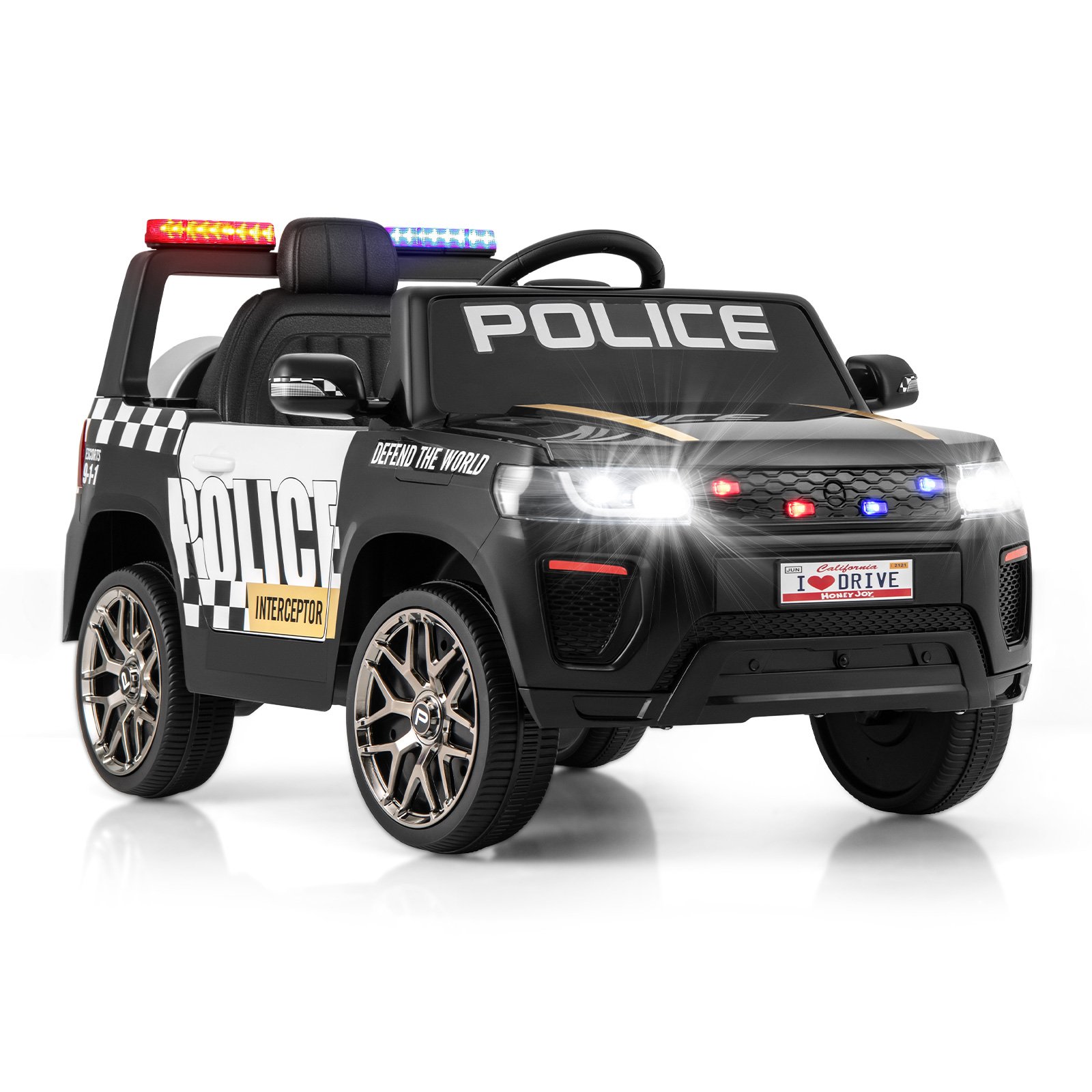 12V Kid Ride on Police Car with Remote Control for Children-Black - Savings Store