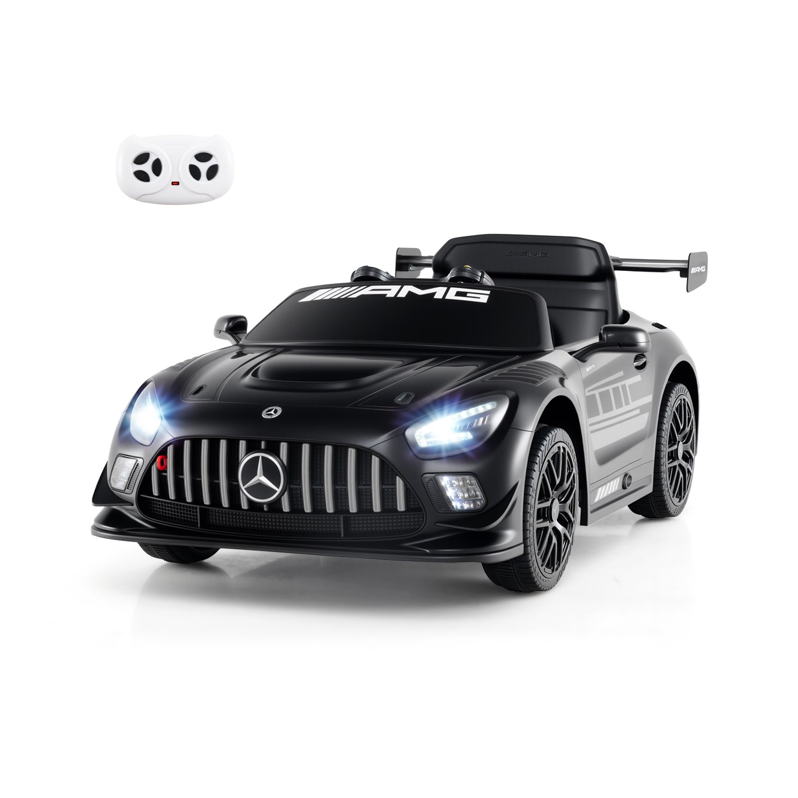 SOLTHORNE 12V Kids Powered Ride on Car Benz GT3 with Spoiler and Remote Control-Black - Savings Store