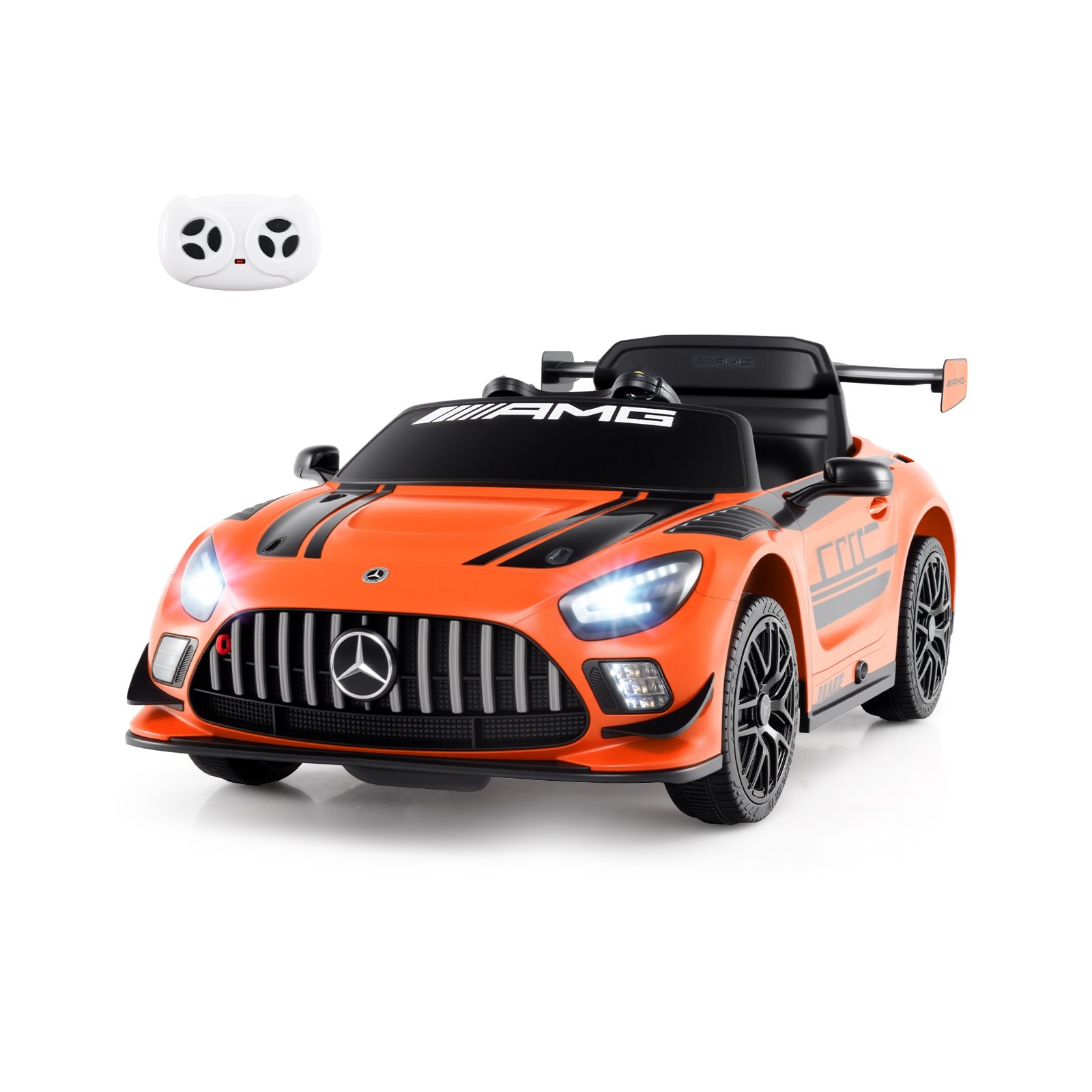 SOLTHORNE 12V Kids Powered Ride on Car Benz GT3 with Spoiler and Remote Control-Orange - Savings Store