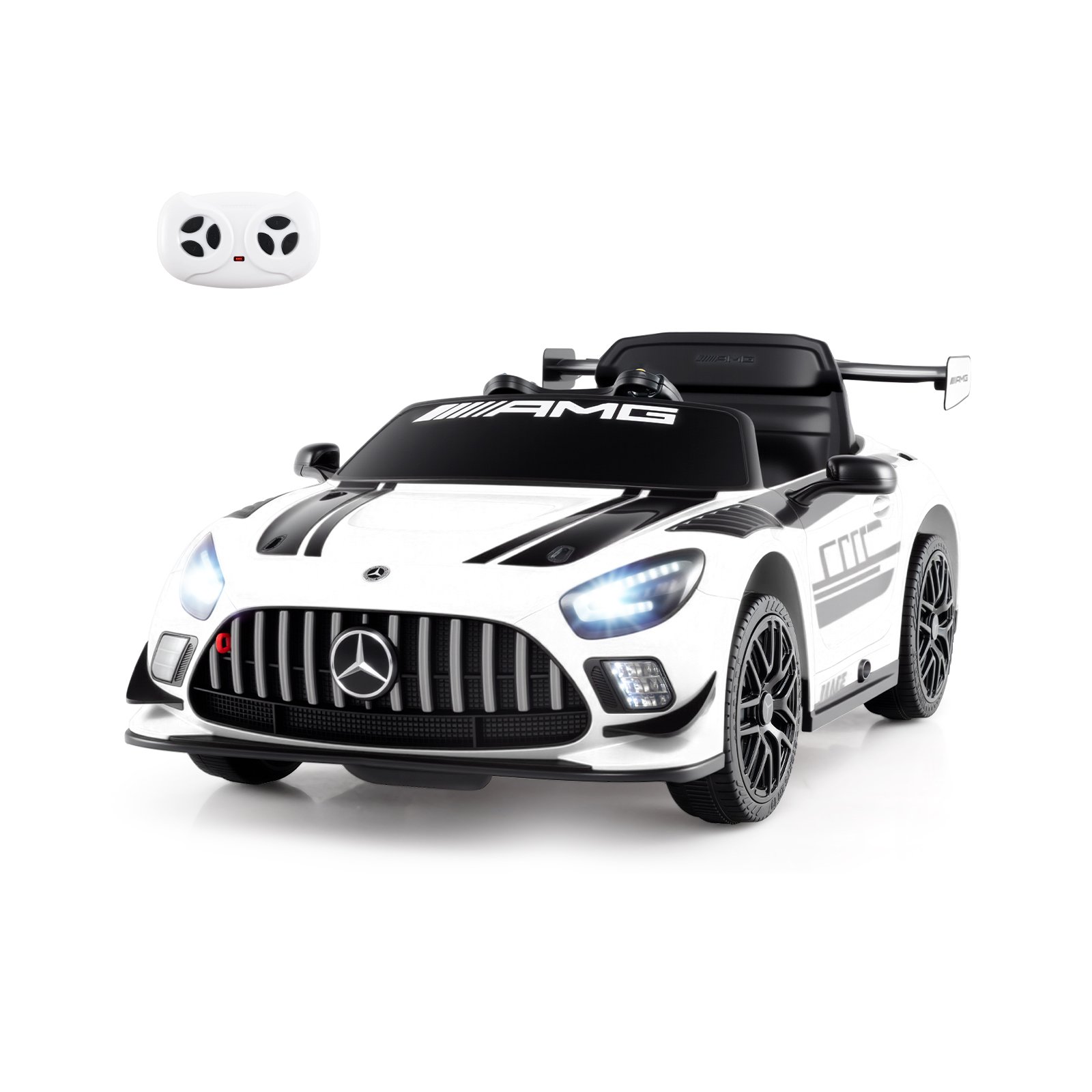 SOLTHORNE 12V Kids Powered Ride on Car Benz GT3 with Spoiler and Remote Control-White - Savings Store