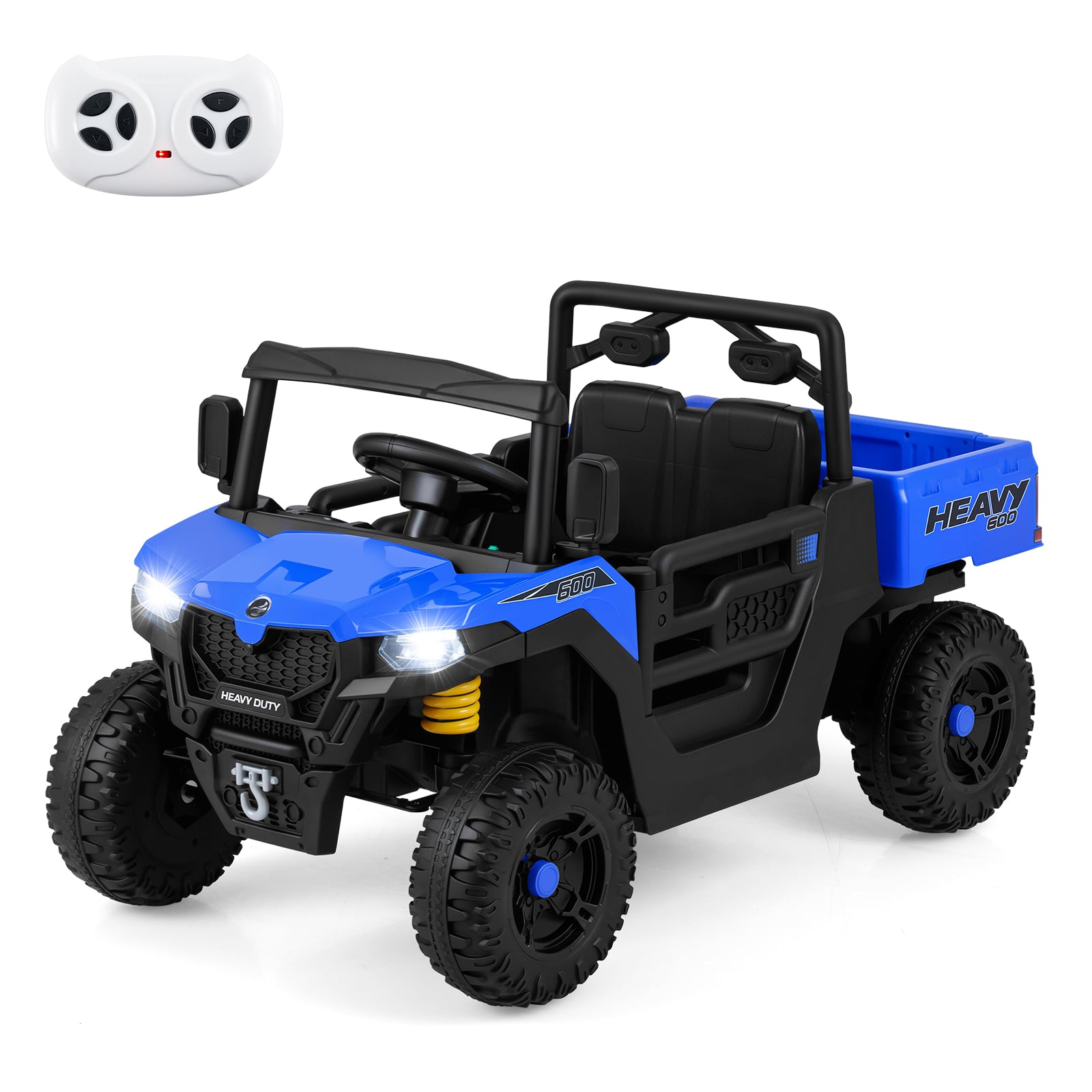 PYNOR 12V Ride on Dump Truck with Electric Dump Bed with Music and Remote Control-Blue - Savings Store