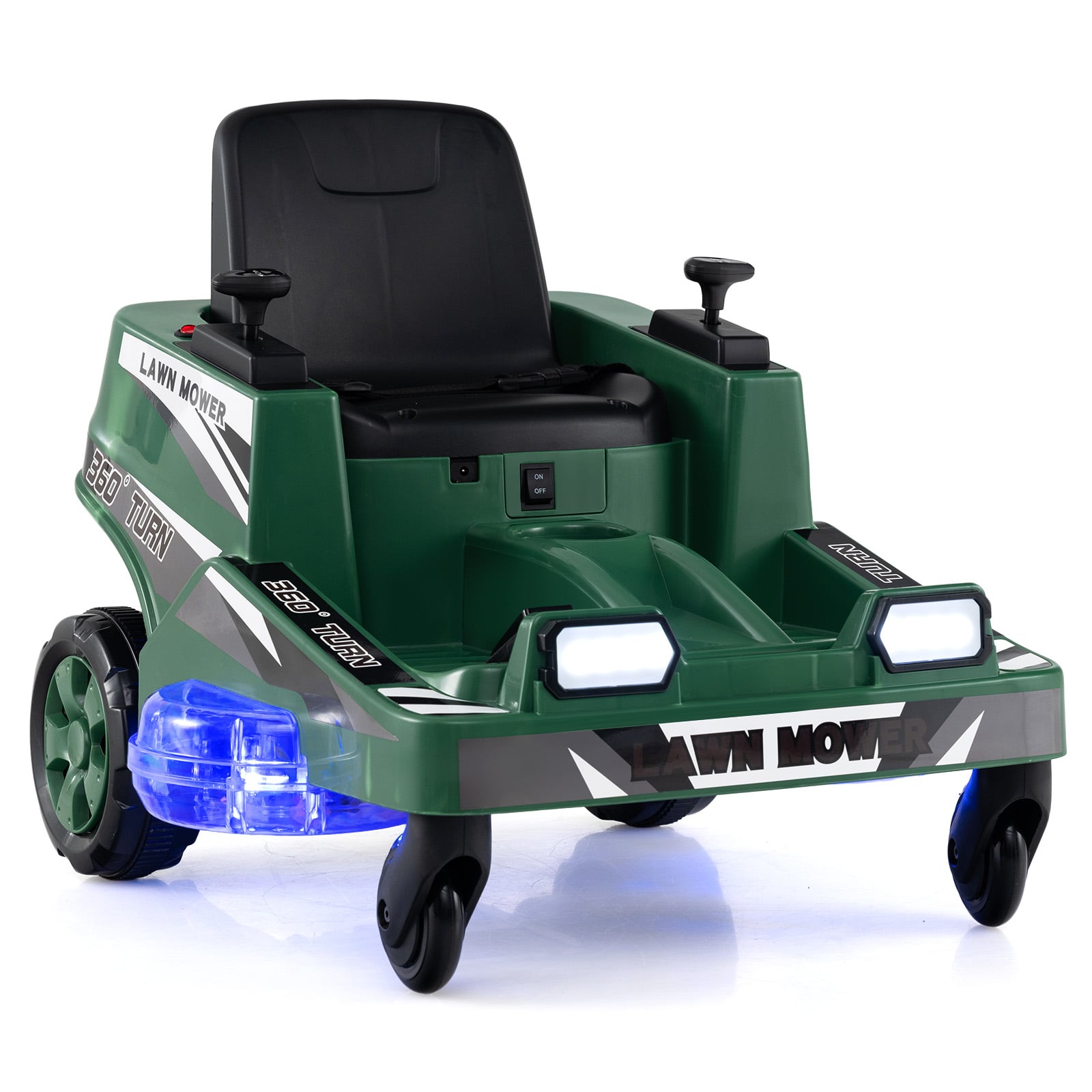 NUVIX 12V Ride on Lawn Mower for Kids with Dual Control Sticks and LED Lights-Green - Savings Store