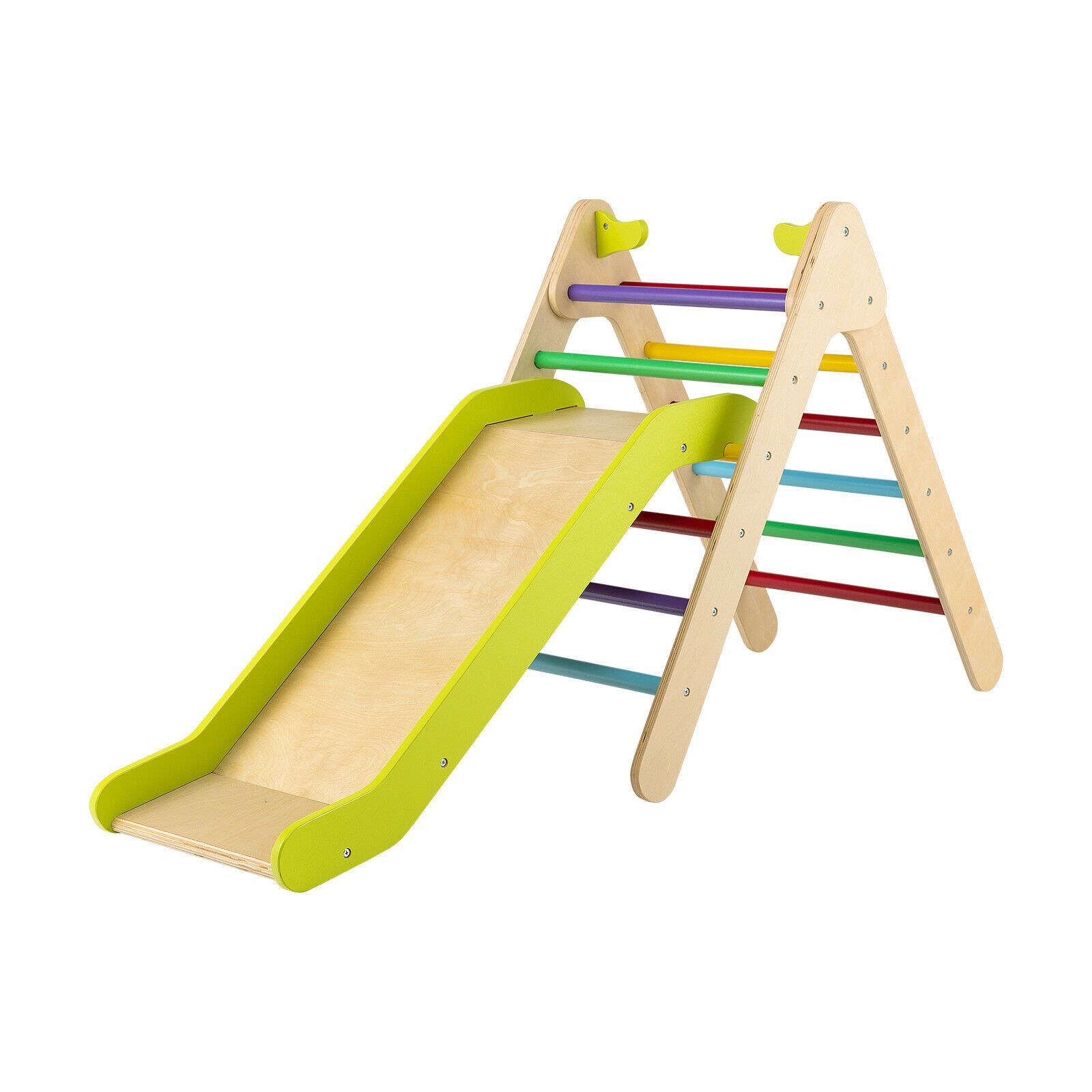 FIELEL 2-in-1 Wooden Triangle Climbing Toy with Gradient Adjustable Slide-Multicolor - Savings Store