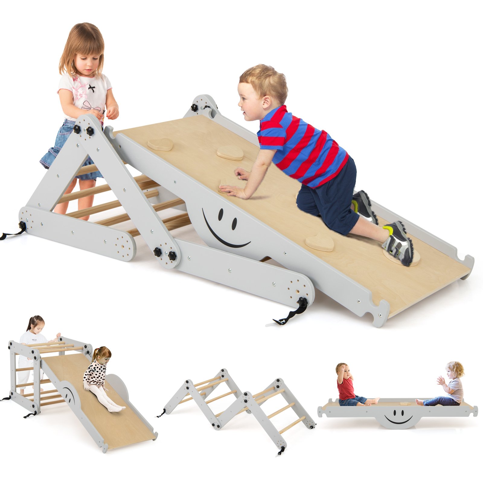 VIANDA Montessori Climbing Set for Toddlers Foldable with Fun Seesaw-Grey - Savings Store