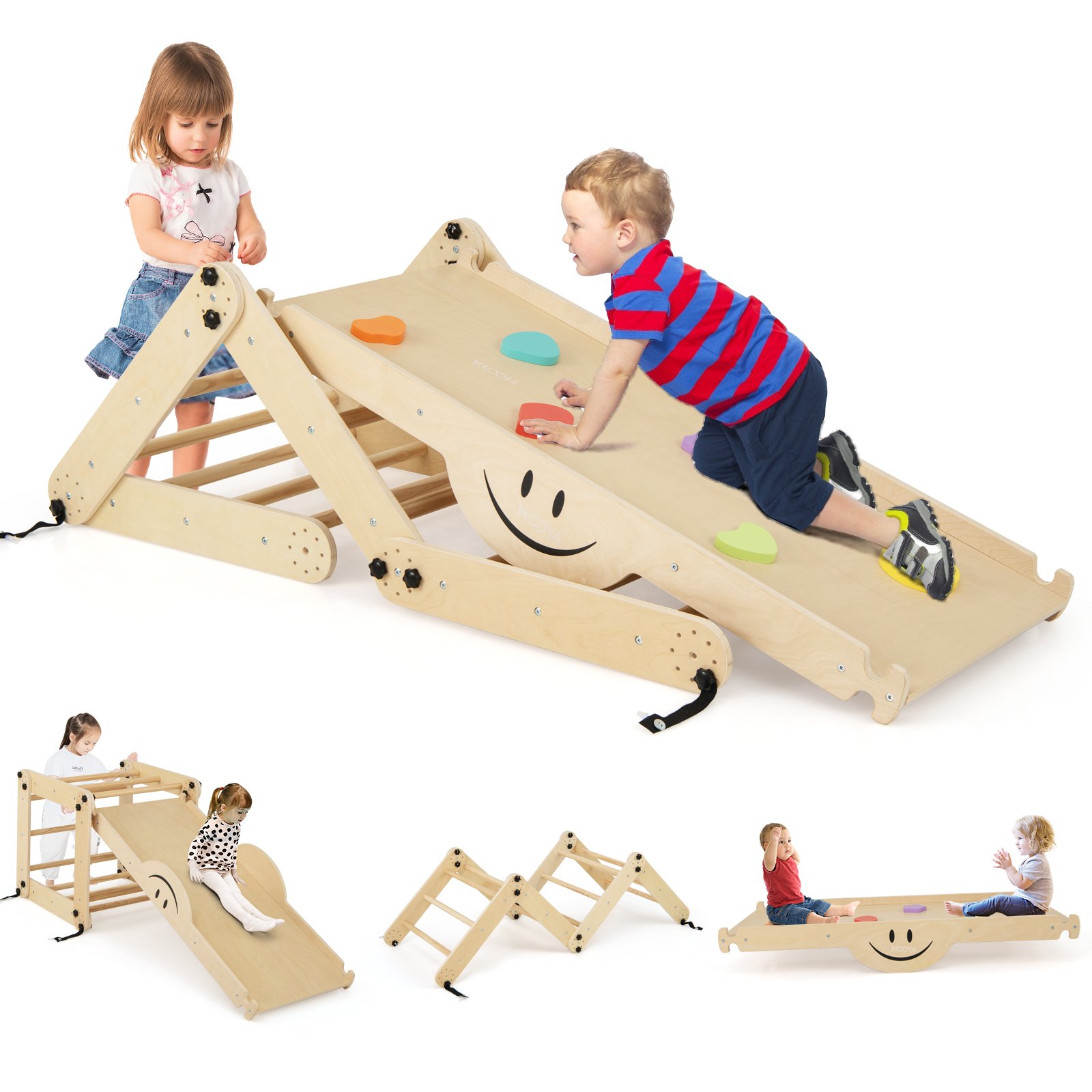 VIANDA Montessori Climbing Set for Toddlers Foldable with Fun Seesaw-Natural - Savings Store