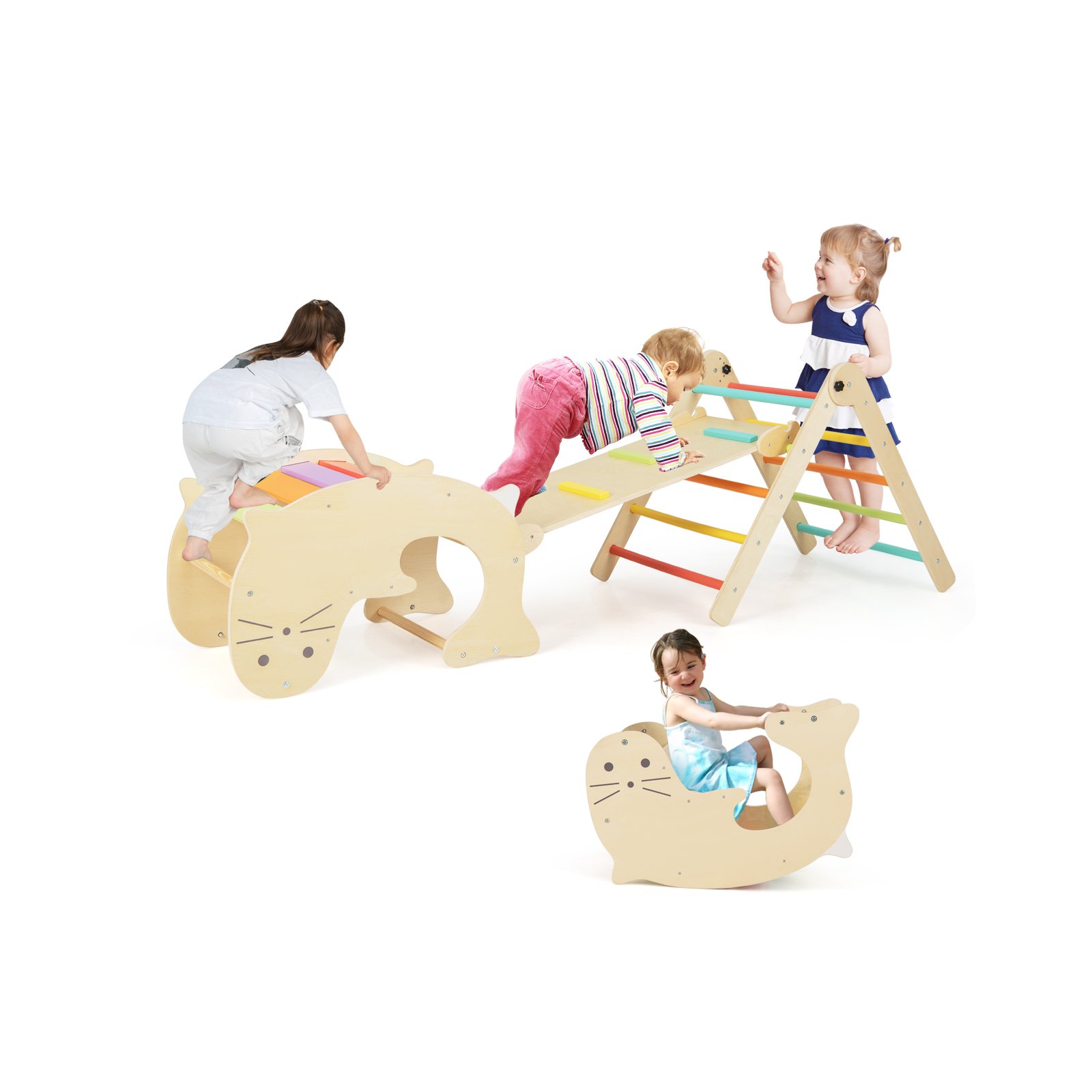 MONEAR 7-in-1 Indoor Wooden Foldable Climbing Toys for Toddlers-Multicolor - Savings Store