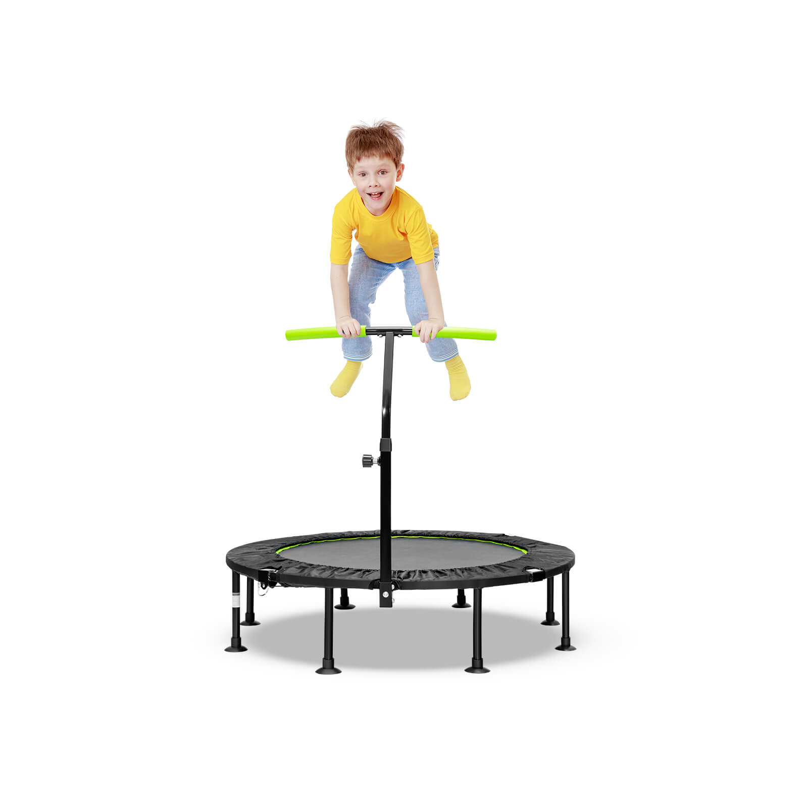 110 CM Mini Trampoline Bounce with Height Adjustable Handrail-Green - Savings Store