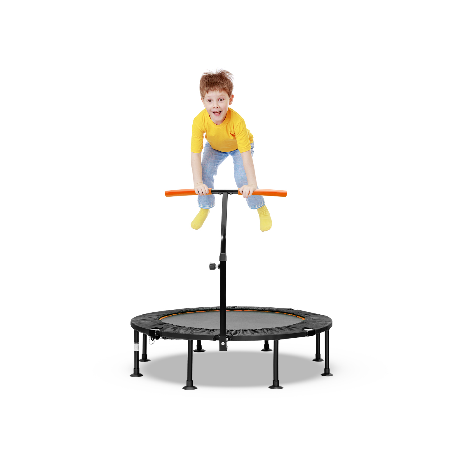 110 CM Mini Trampoline Bounce with Height Adjustable Handrail-Orange - Savings Store