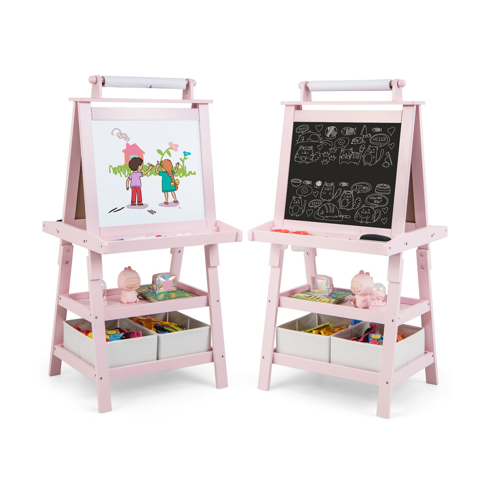 Easel - Children's Double-Sided Art Easel with Paper Roll-Pink - Savings Store