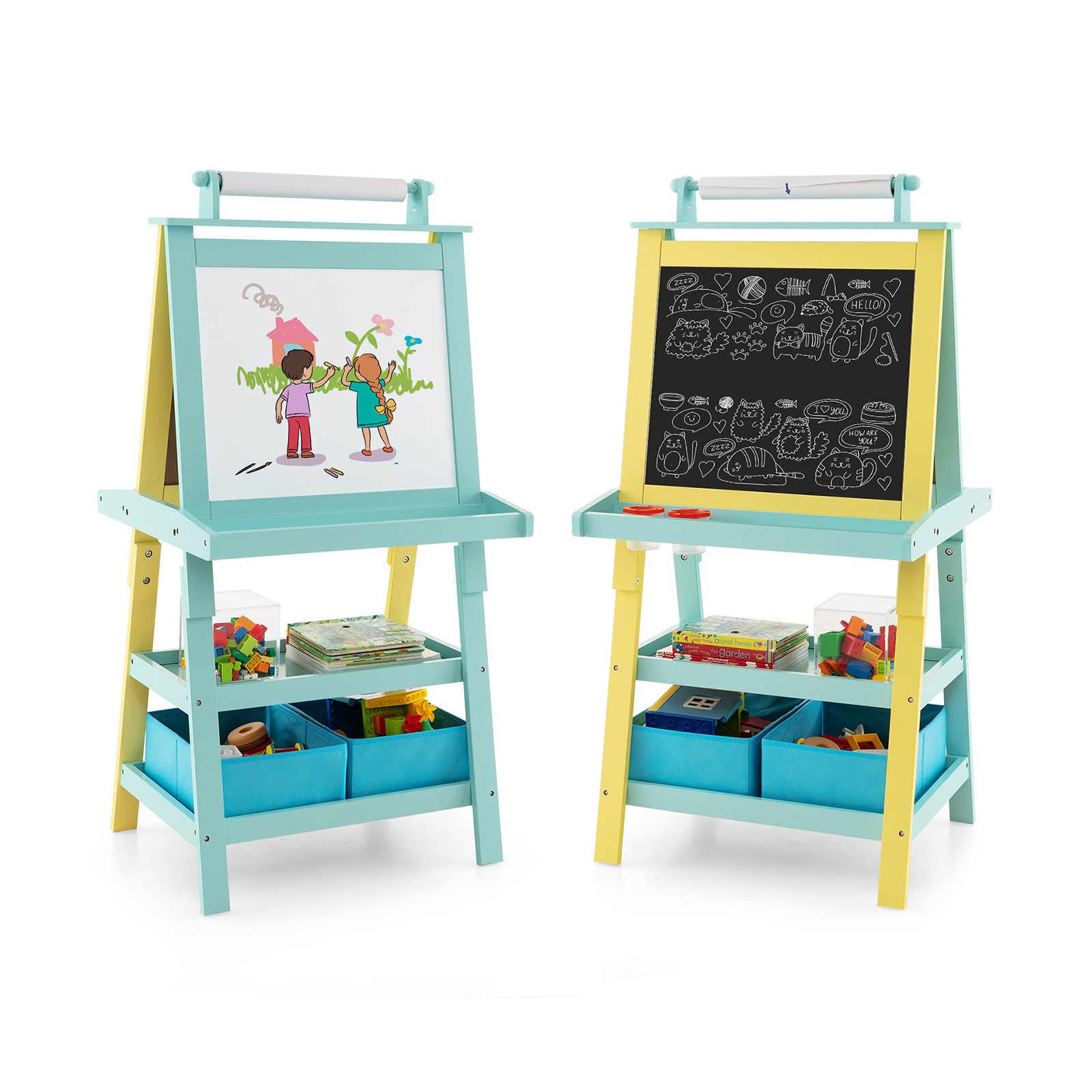 Easel - Children's Double-Sided Art Easel with Paper Roll-Yellow - Savings Store
