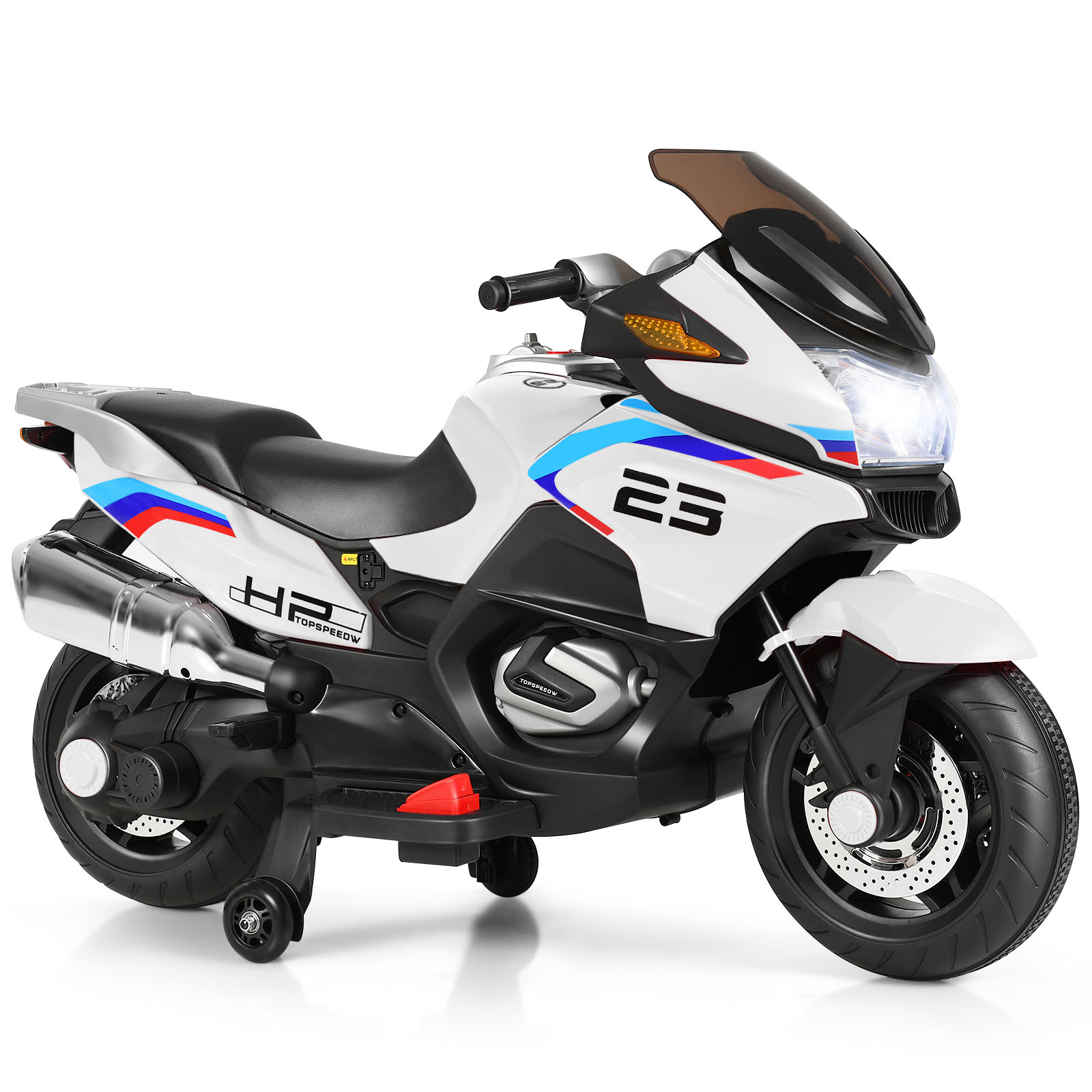 Electric Battery Powered Ride On Motorcycle with Training Wheels - White - Savings Store