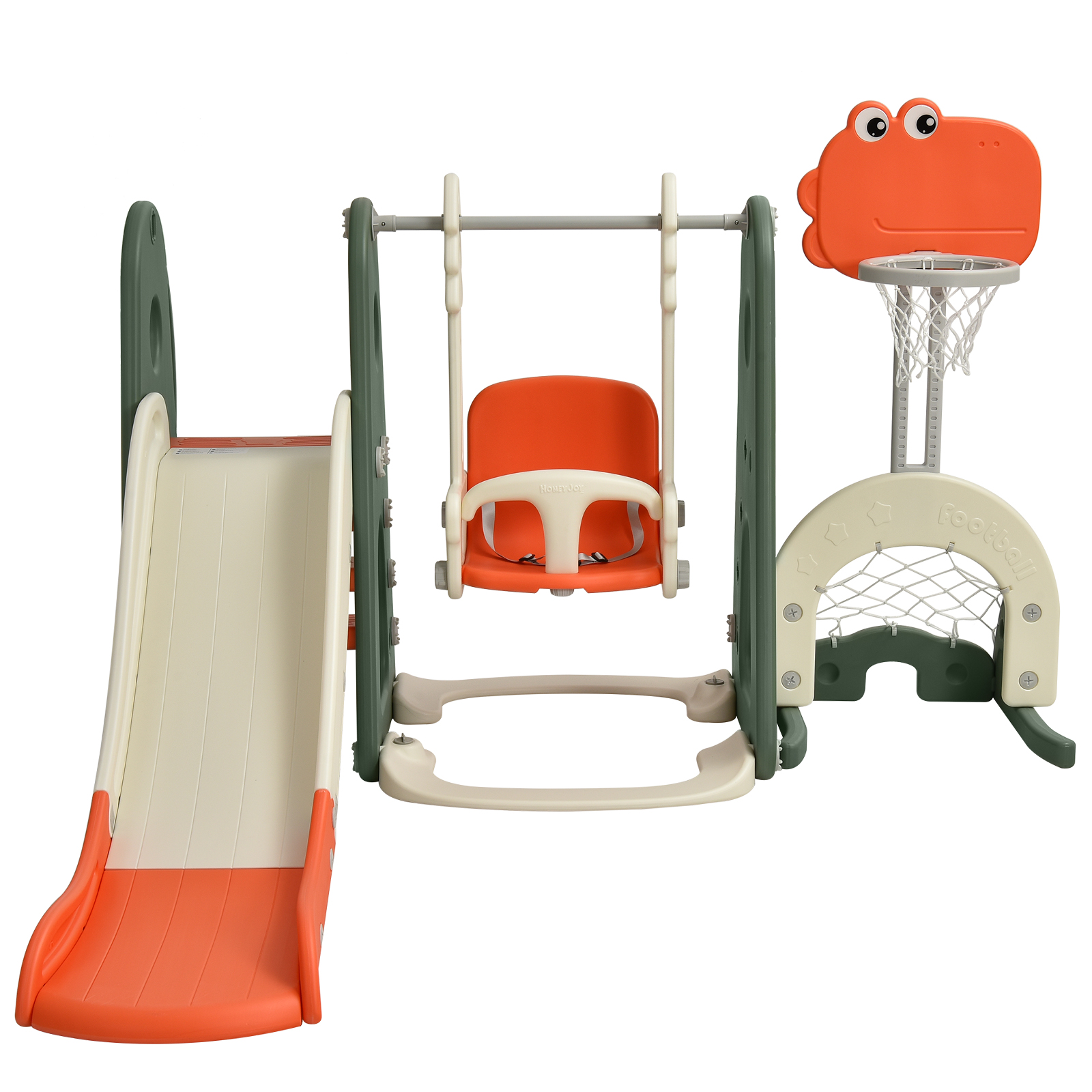 6 in 1 Toddler Slide and Swing Set with Adjustable Basketball Hoop for Indoor-Orange - Savings Store
