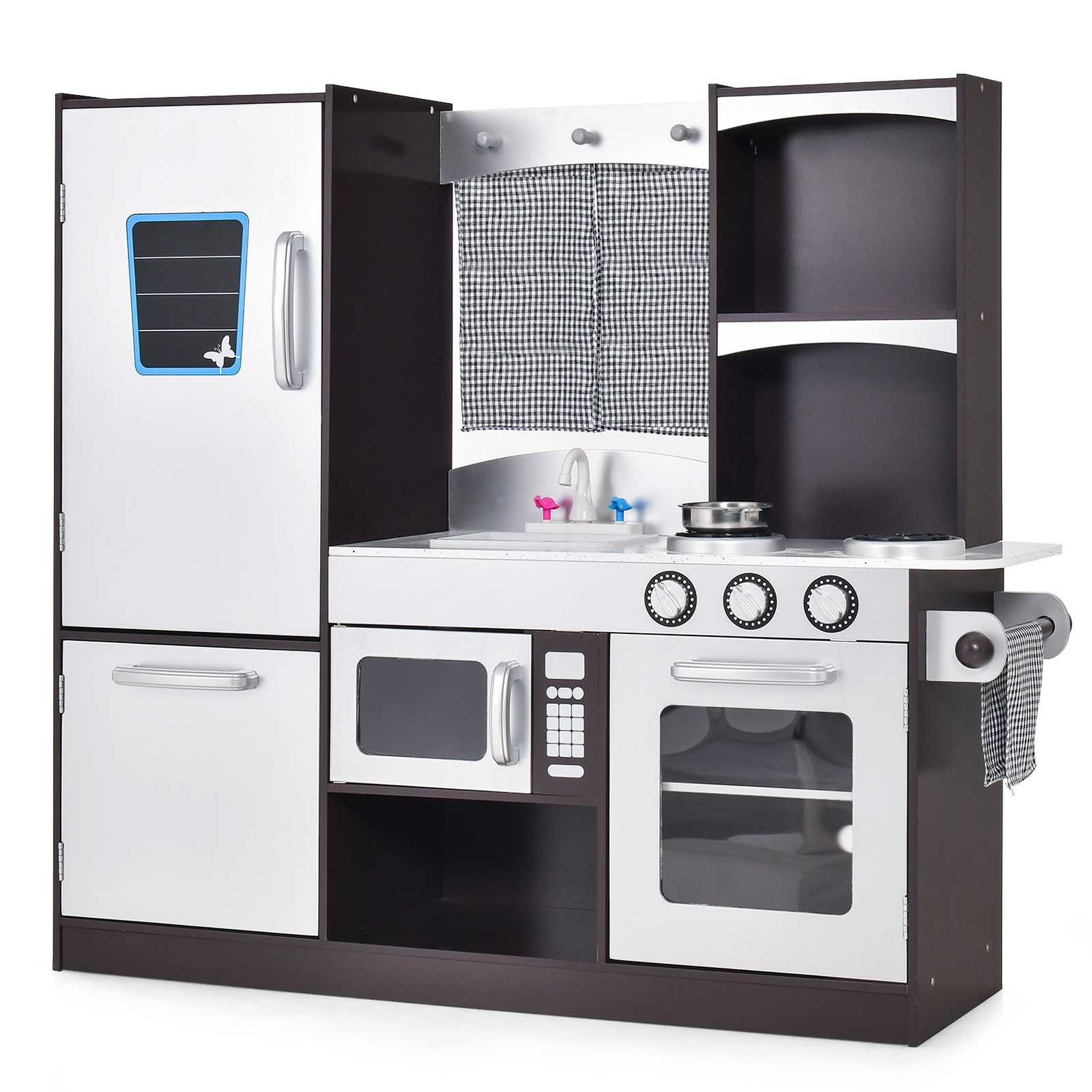 Kids Kitchen Toy - Kids Wooden Play Kitchen Set with Refrigerator Blackboard Sink Oven - Savings Store