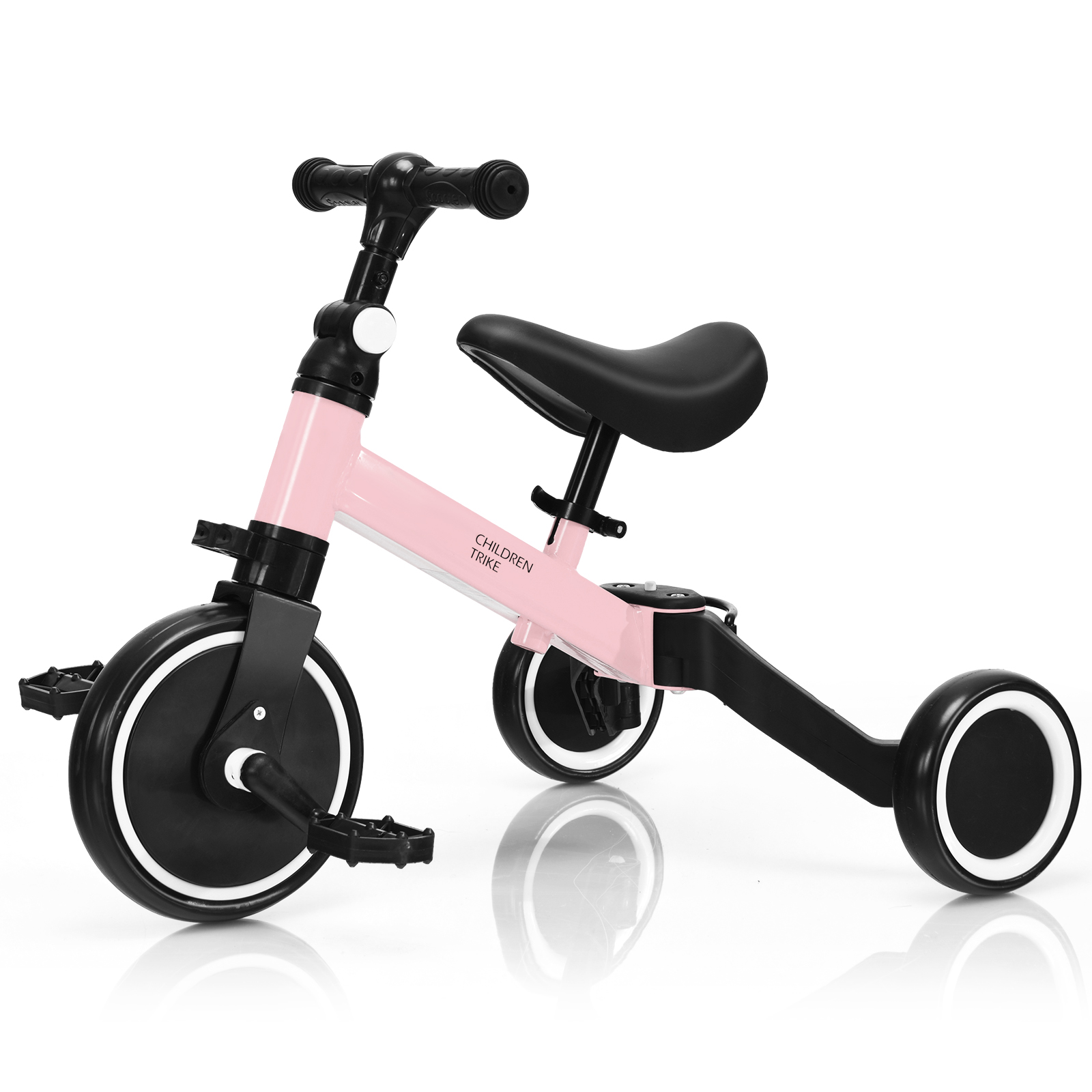 Convertible Balance Bike Kids Trike with Detachable Pedal - Pink - Savings Store