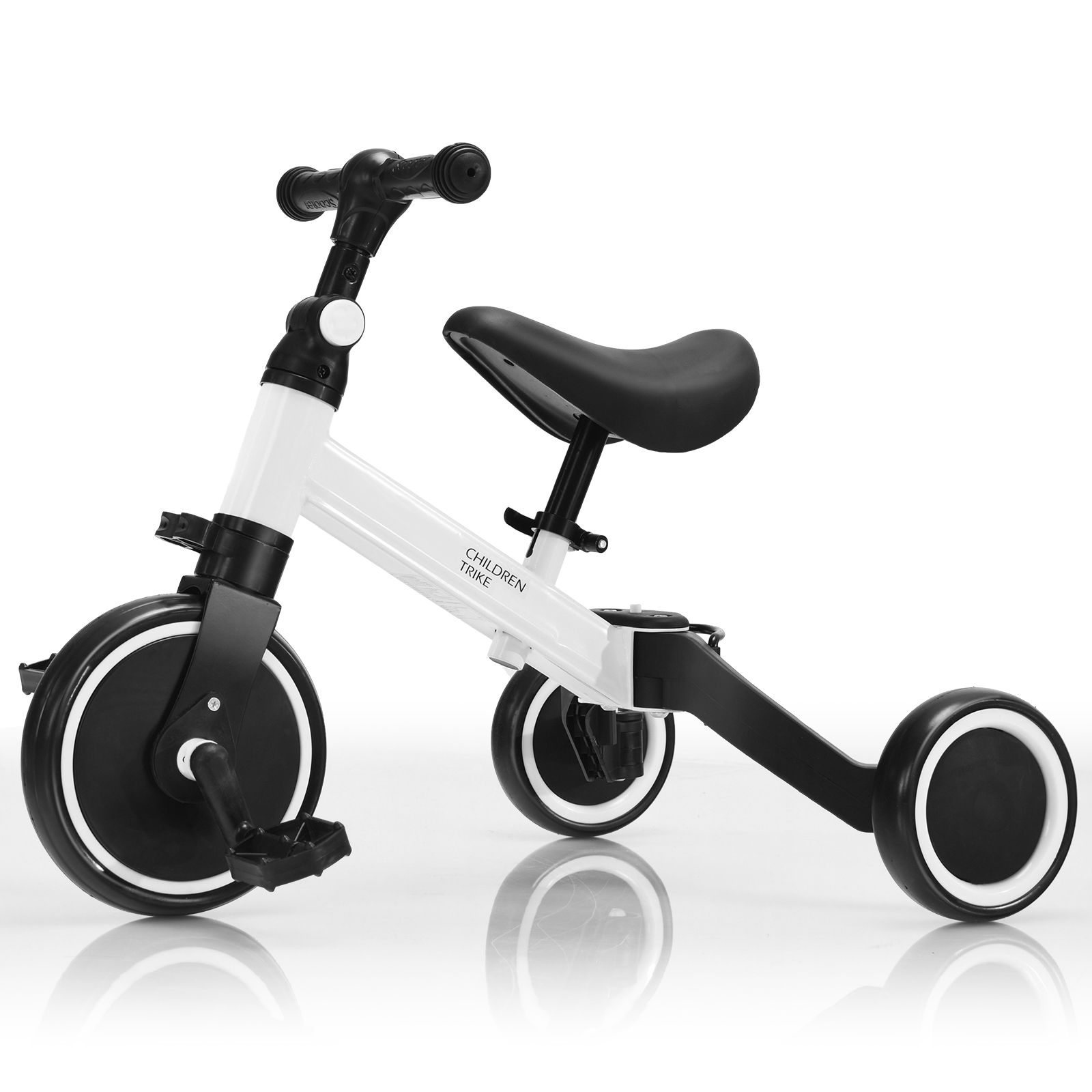 Convertible Balance Bike Kids Trike with Detachable Pedal - White - Savings Store