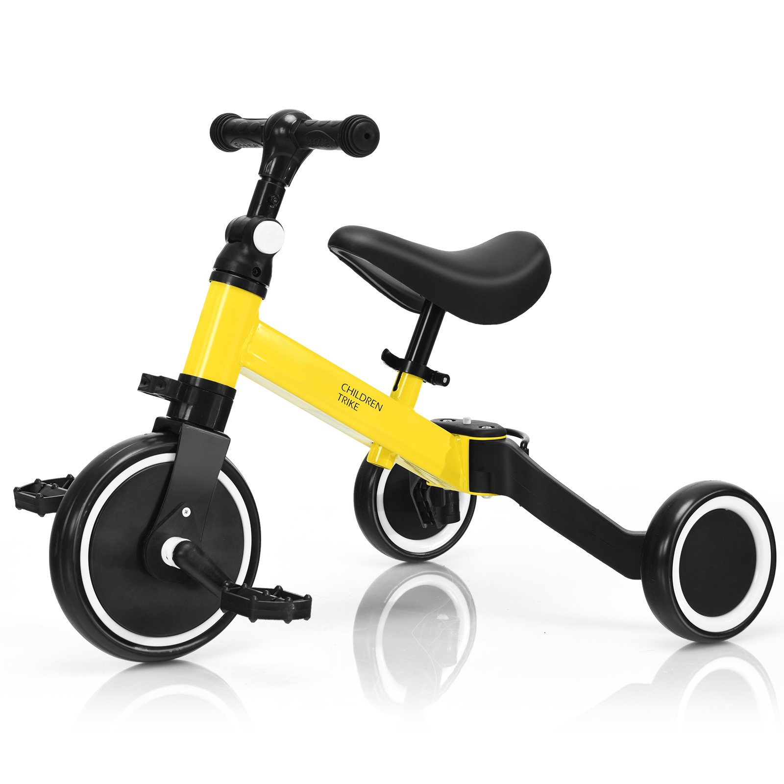 Convertible Balance Bike Kids Trike with Detachable Pedal - Yellow - Savings Store