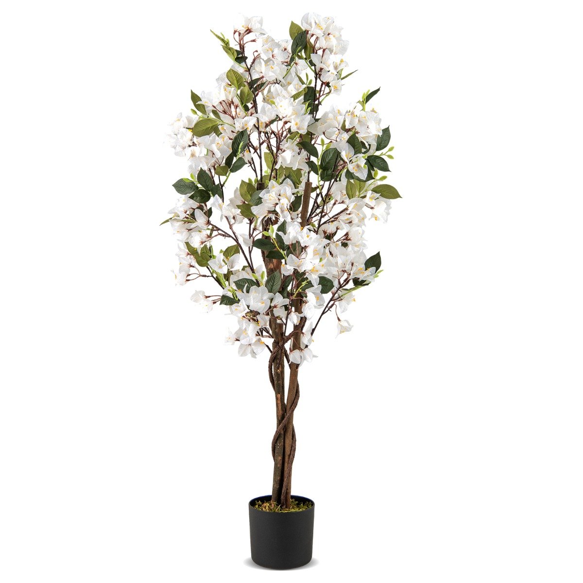 FIVELU 120 CM Tall Artificial Bougainvillea Tree with Blooming Flowers-White - Savings Store