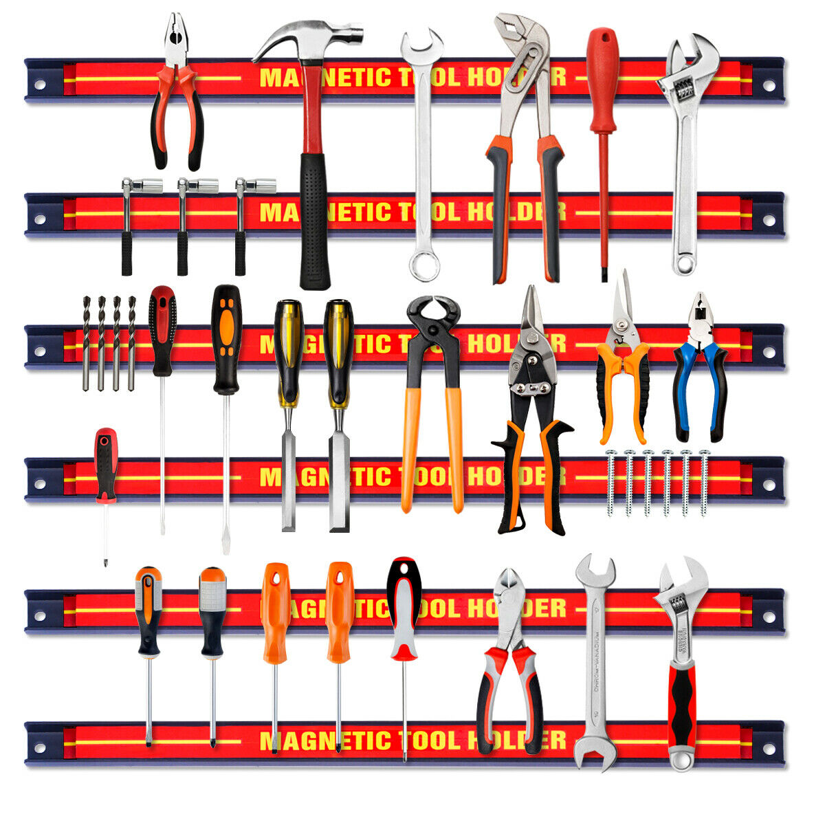 Set of 6 Magnetic Tool Strip Holder with Mounting Screws - Savings Store