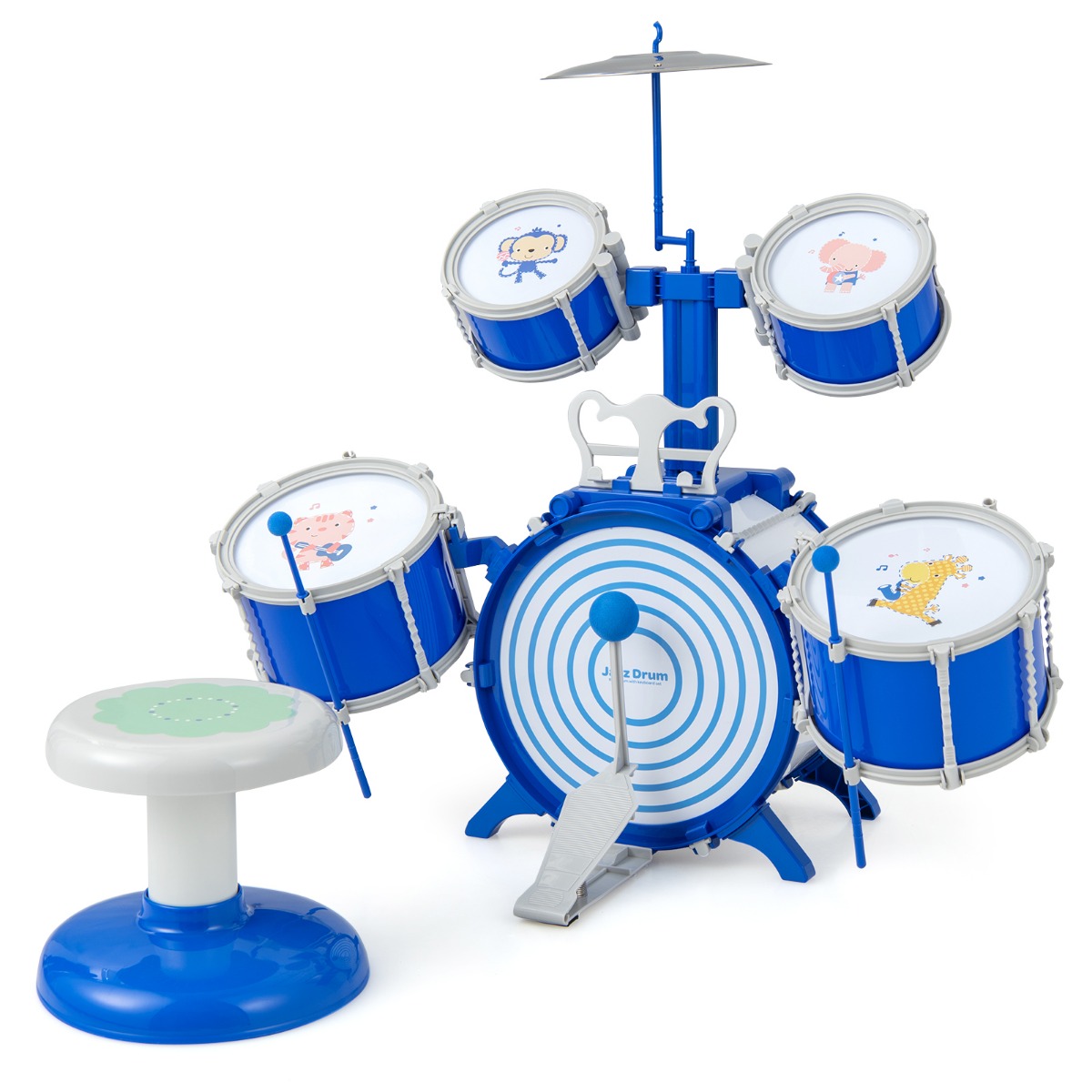 Educational Percussion Musical Instrument Toy with Bass Drum and Foot Pedal-Blue - Savings Store