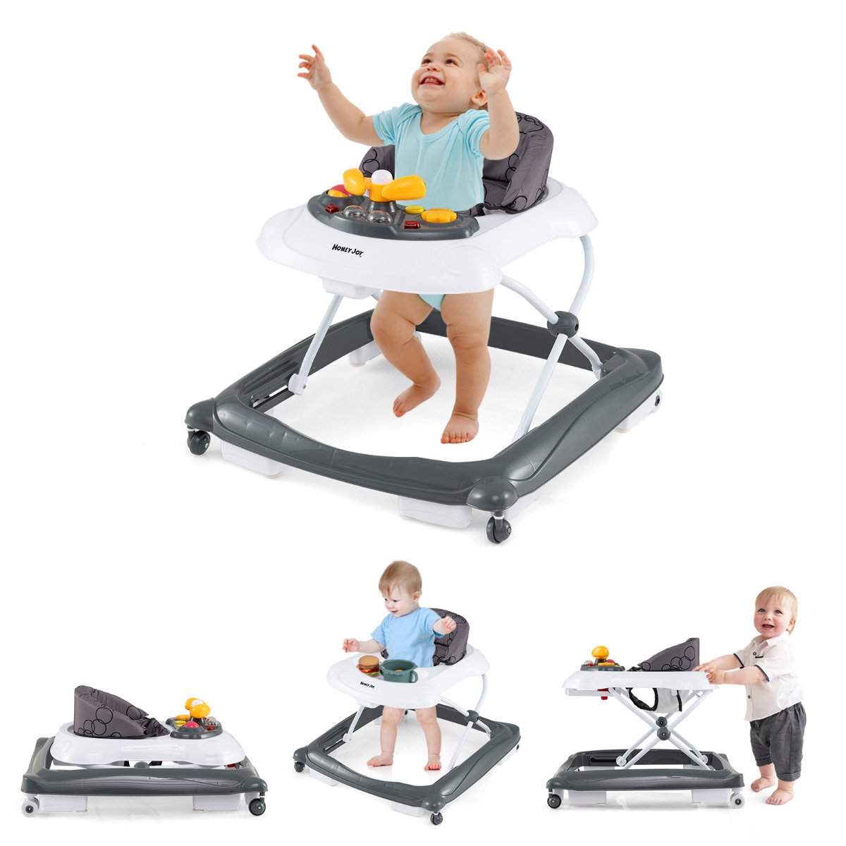 GLOWSORA Toddler Activity Center Push Walker with 3 Adjustable Heights-Grey - Savings Store
